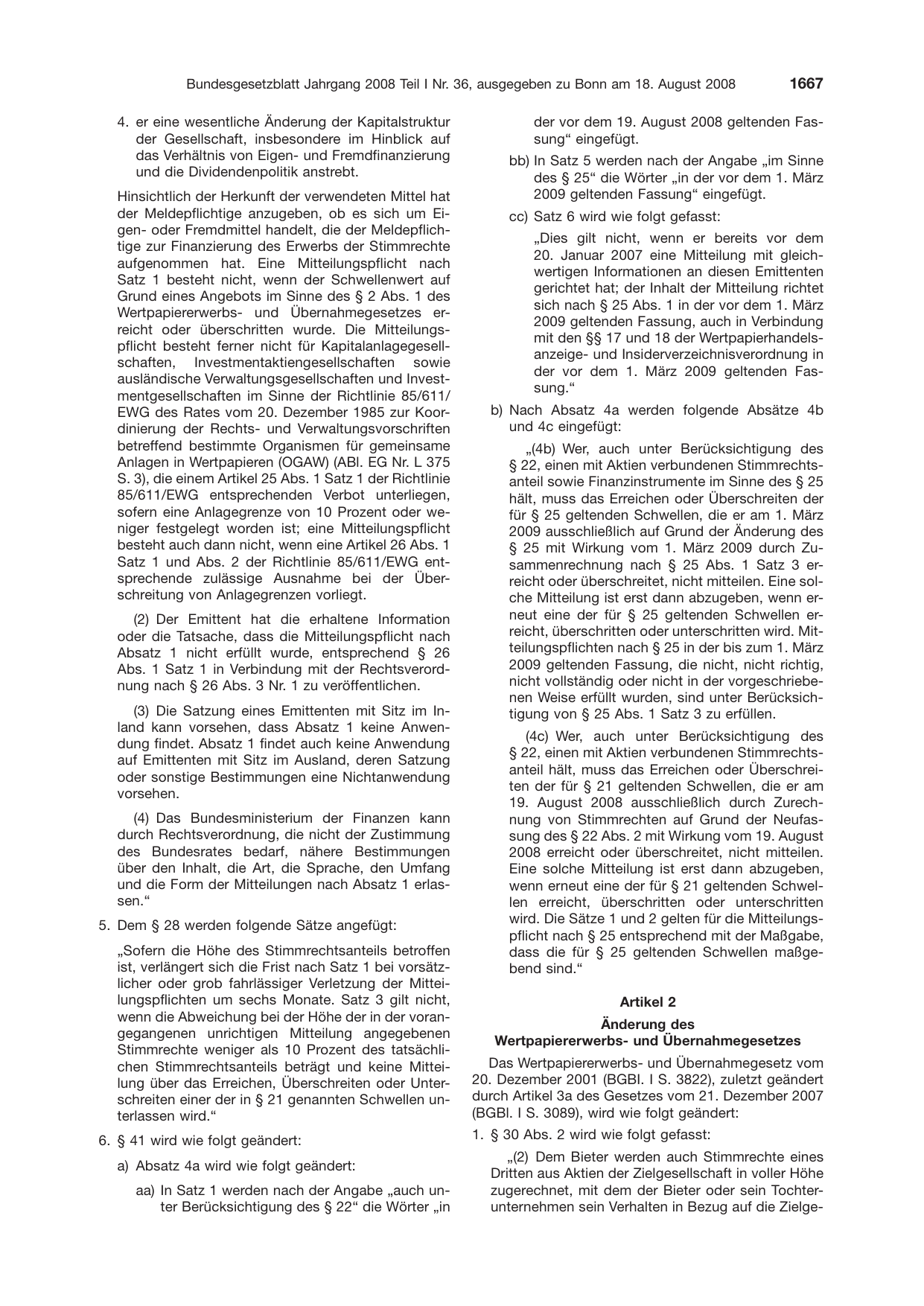 BGBl. 2008, Seite 1667 — Originalseite als Abbildung