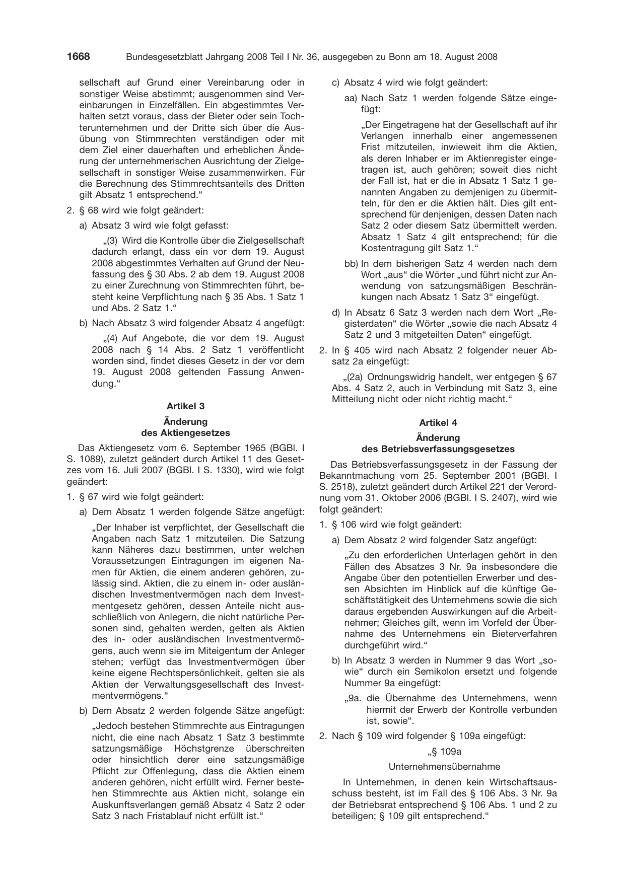 BGBl. 2008, Seite 1668 — Originalseite als Abbildung