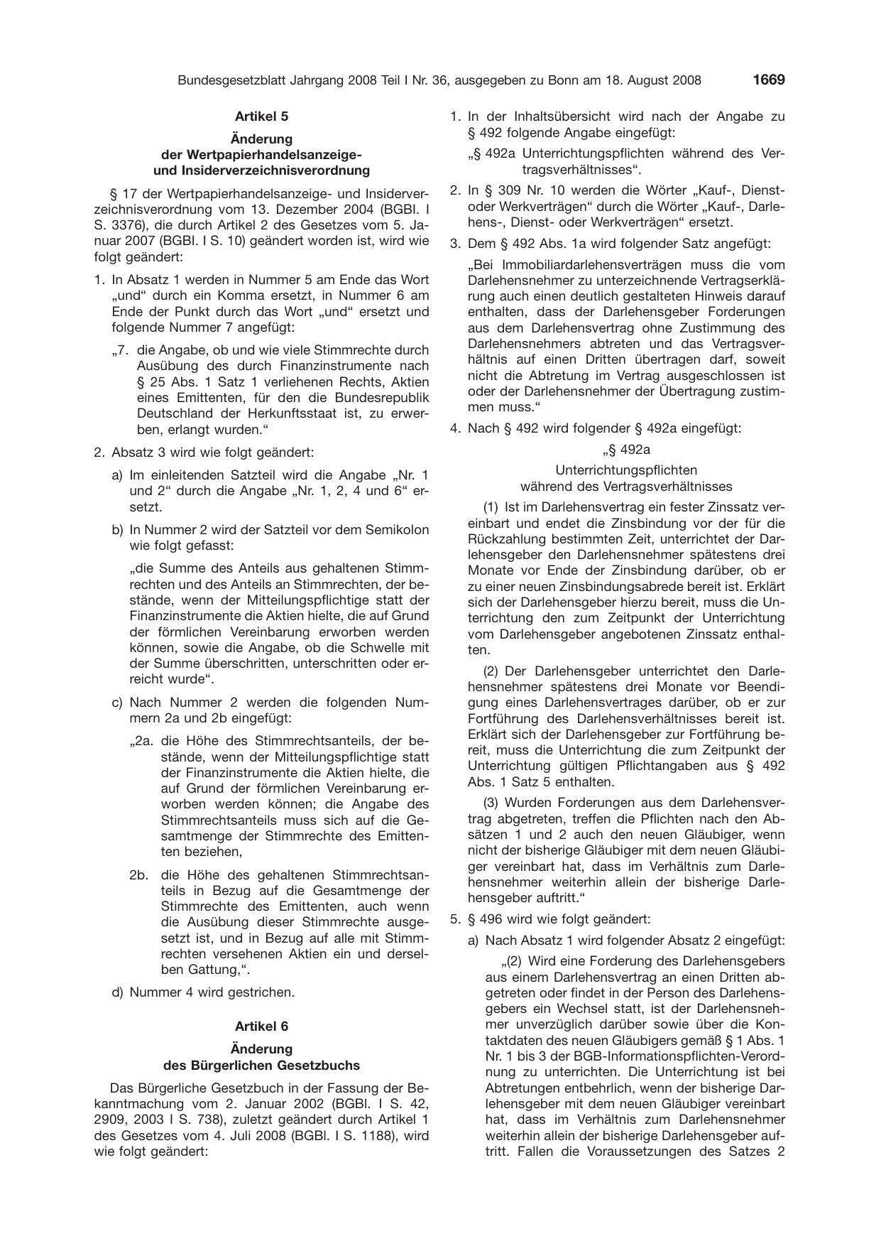 BGBl. 2008, Seite 1669 — Originalseite als Abbildung