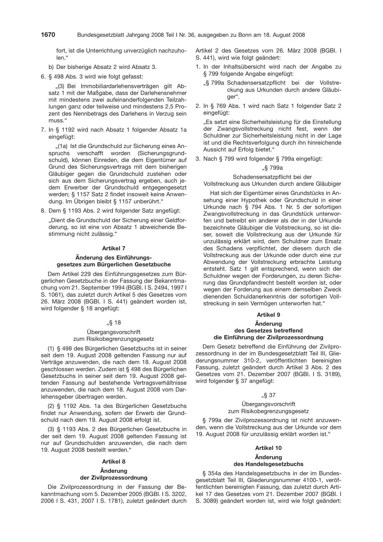 BGBl. 2008, Seite 1670 — Originalseite als Abbildung