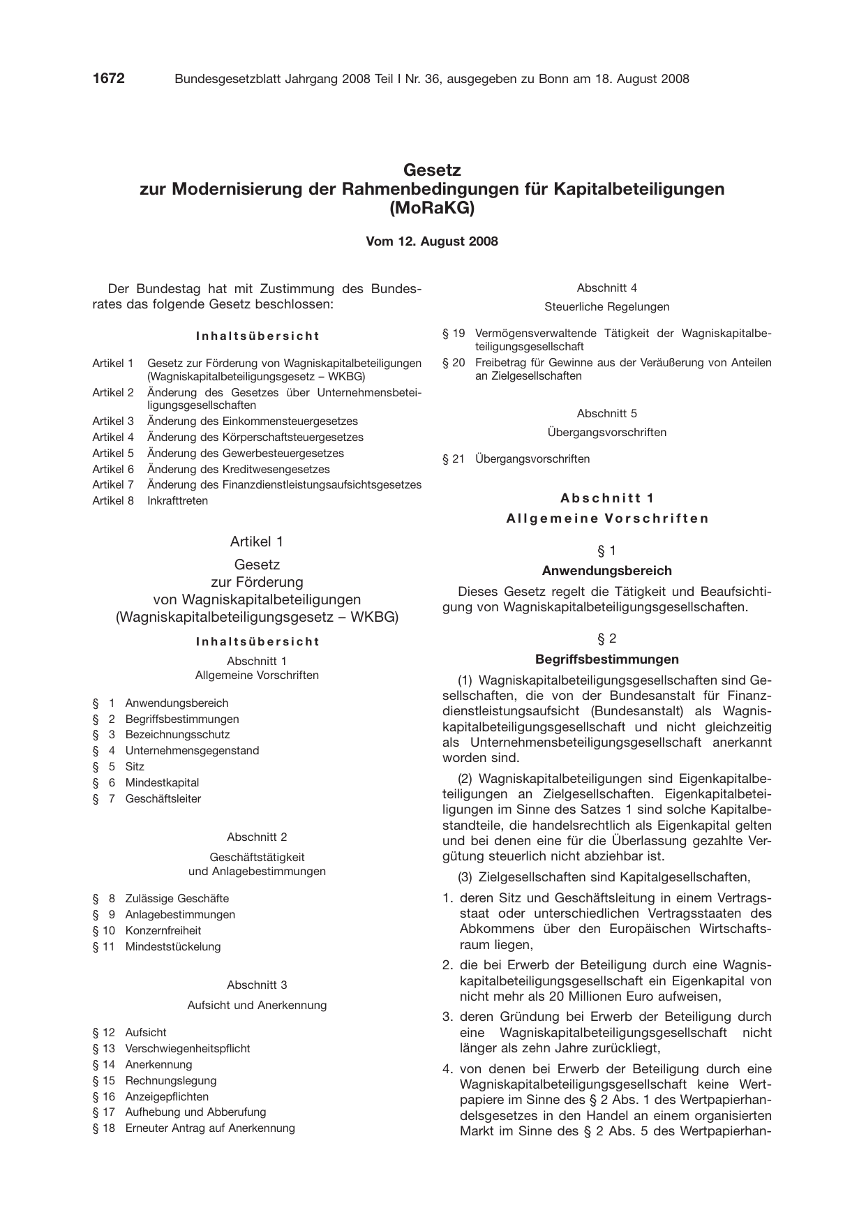 BGBl. 2008, Seite 1672 — Originalseite als Abbildung