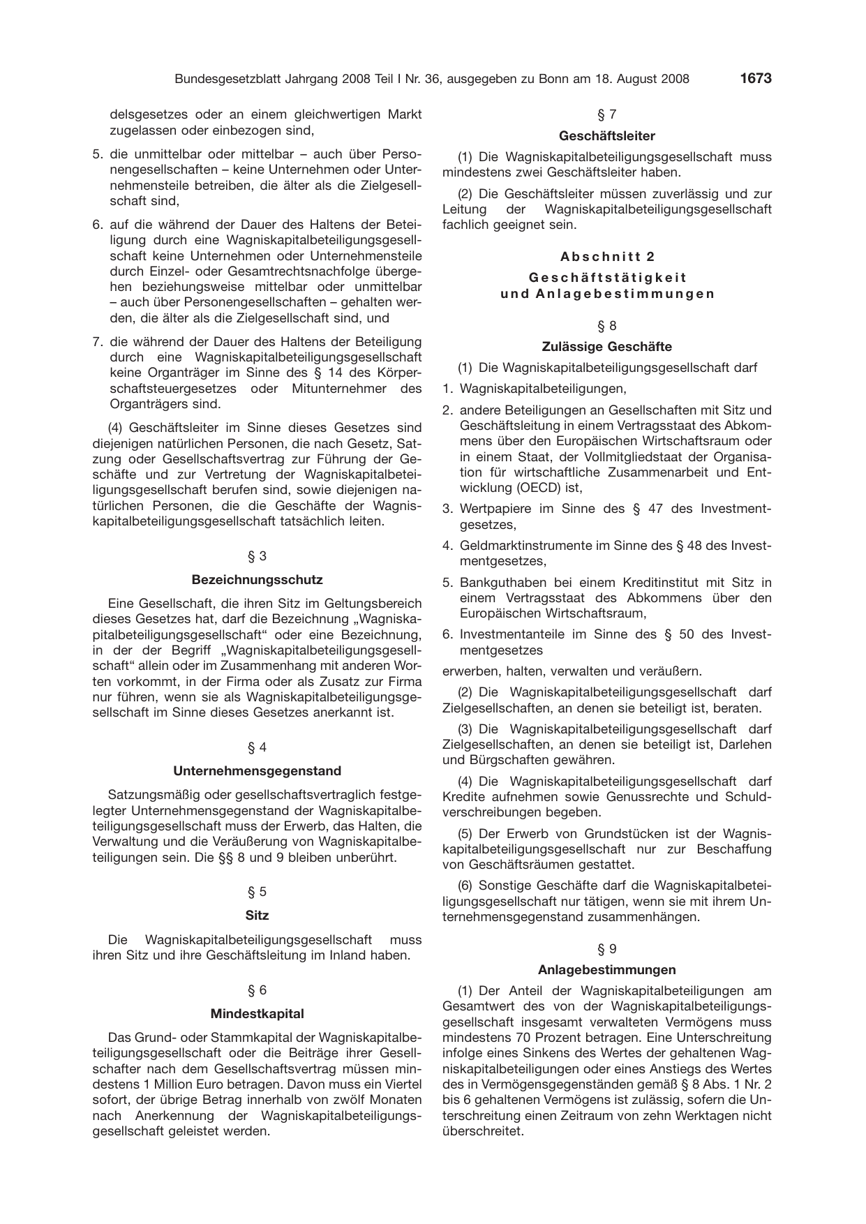 BGBl. 2008, Seite 1673 — Originalseite als Abbildung