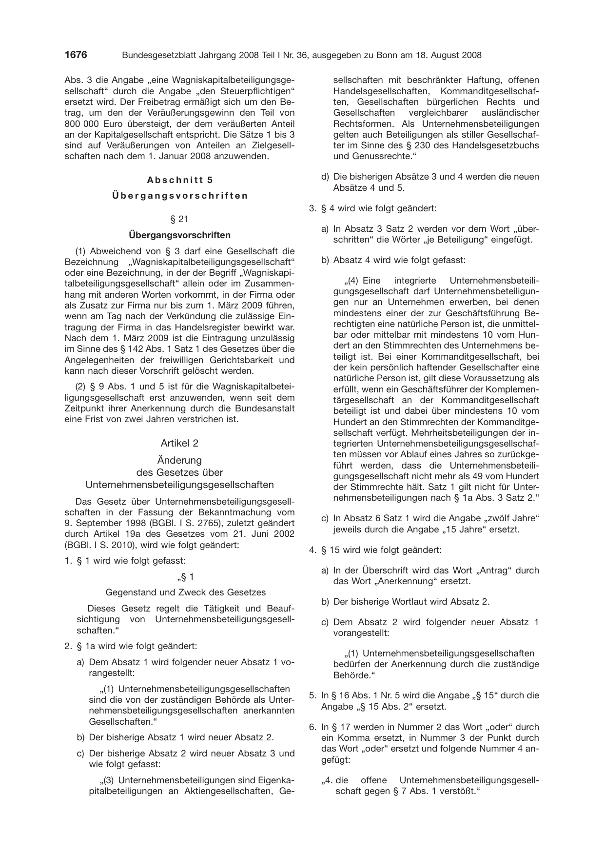 BGBl. 2008, Seite 1676 — Originalseite als Abbildung