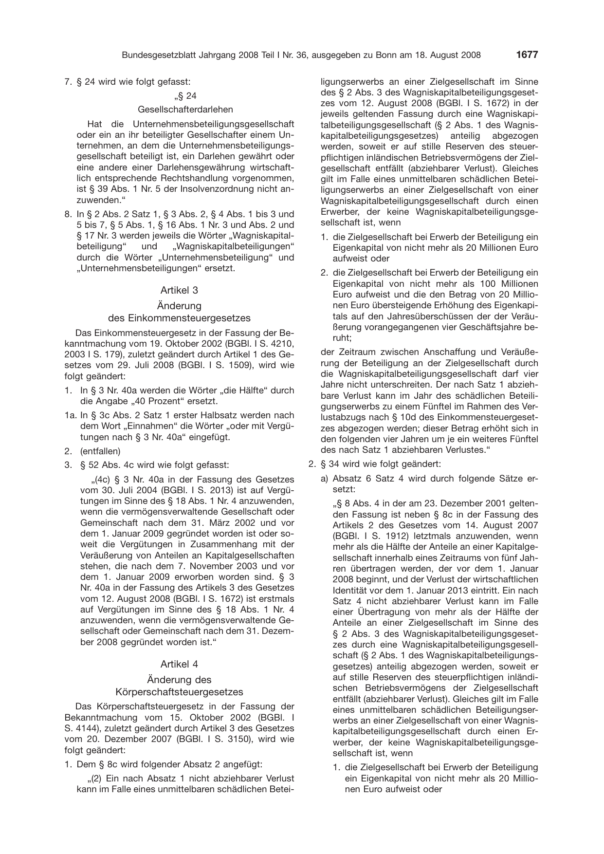 BGBl. 2008, Seite 1677 — Originalseite als Abbildung