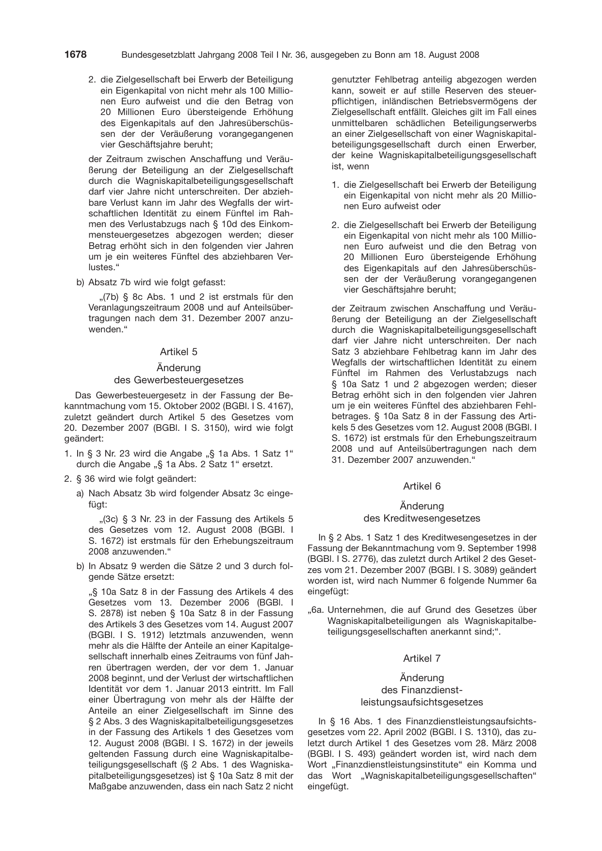 BGBl. 2008, Seite 1678 — Originalseite als Abbildung