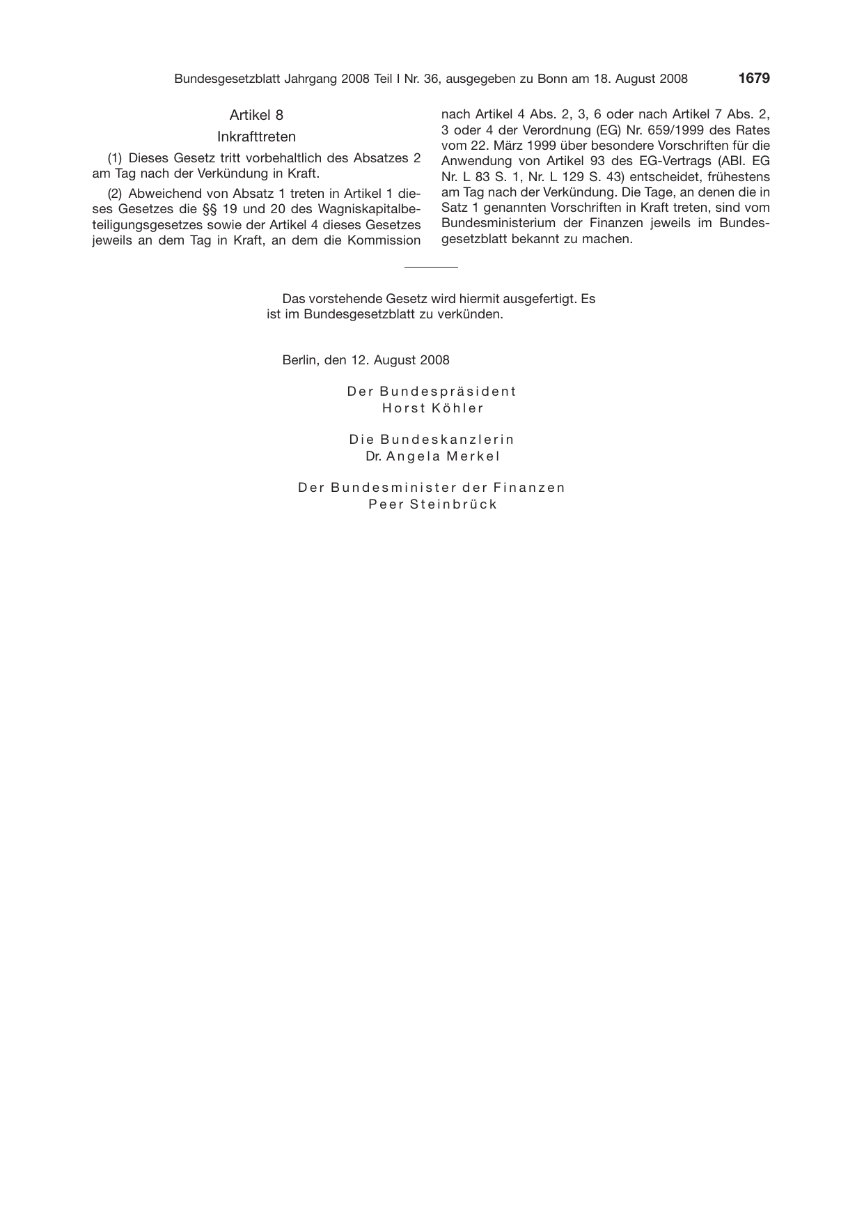 BGBl. 2008, Seite 1679 — Originalseite als Abbildung