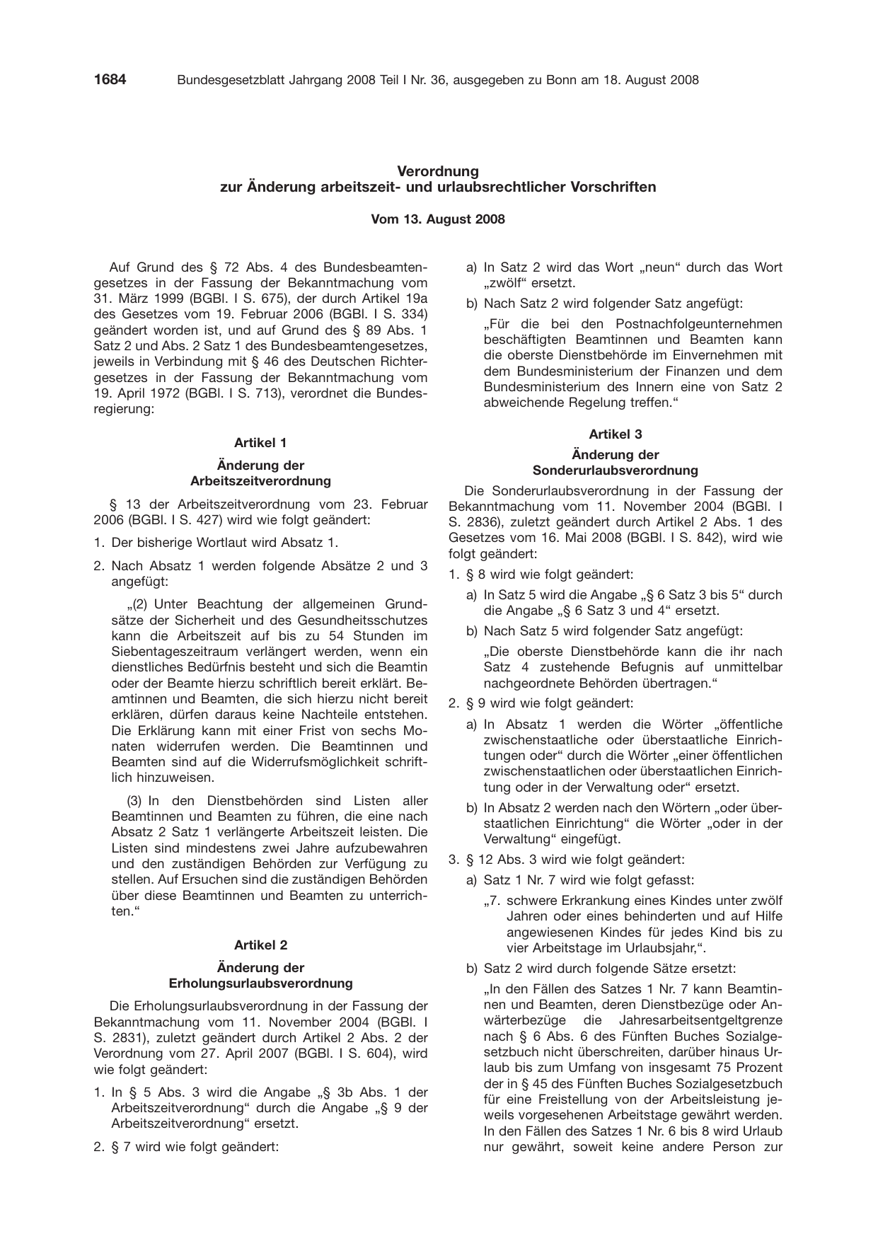 BGBl. 2008, Seite 1684 — Originalseite als Abbildung