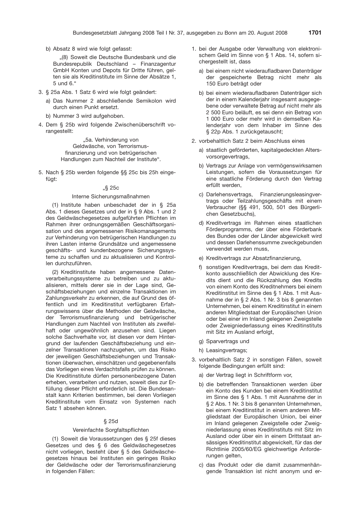 BGBl. 2008, Seite 1701 — Originalseite als Abbildung