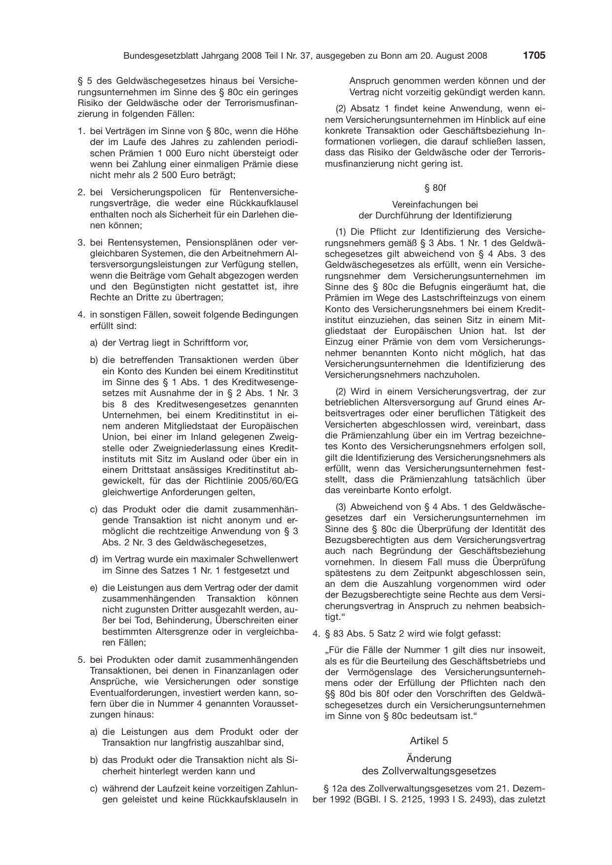 BGBl. 2008, Seite 1705 — Originalseite als Abbildung