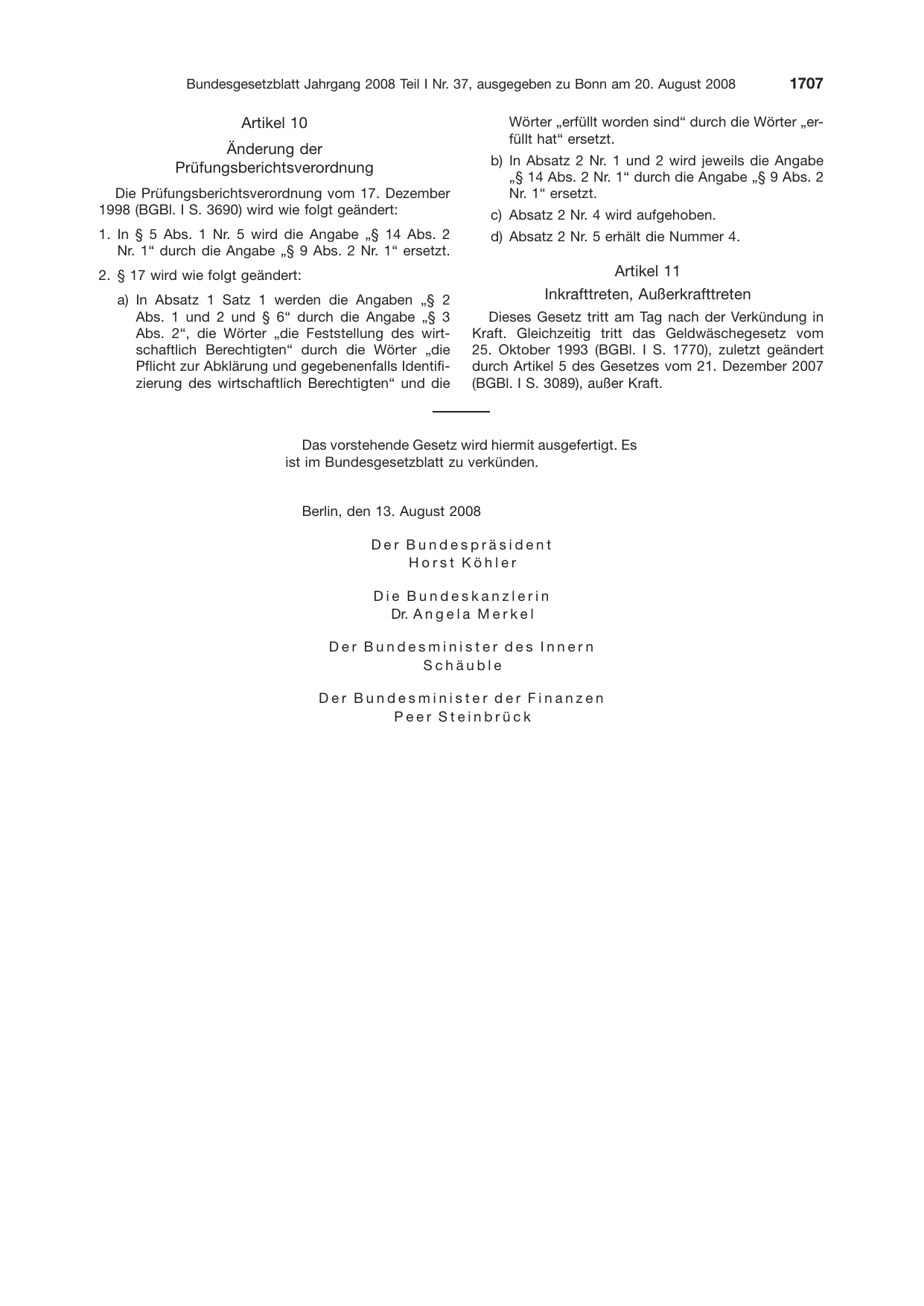 BGBl. 2008, Seite 1707 — Originalseite als Abbildung