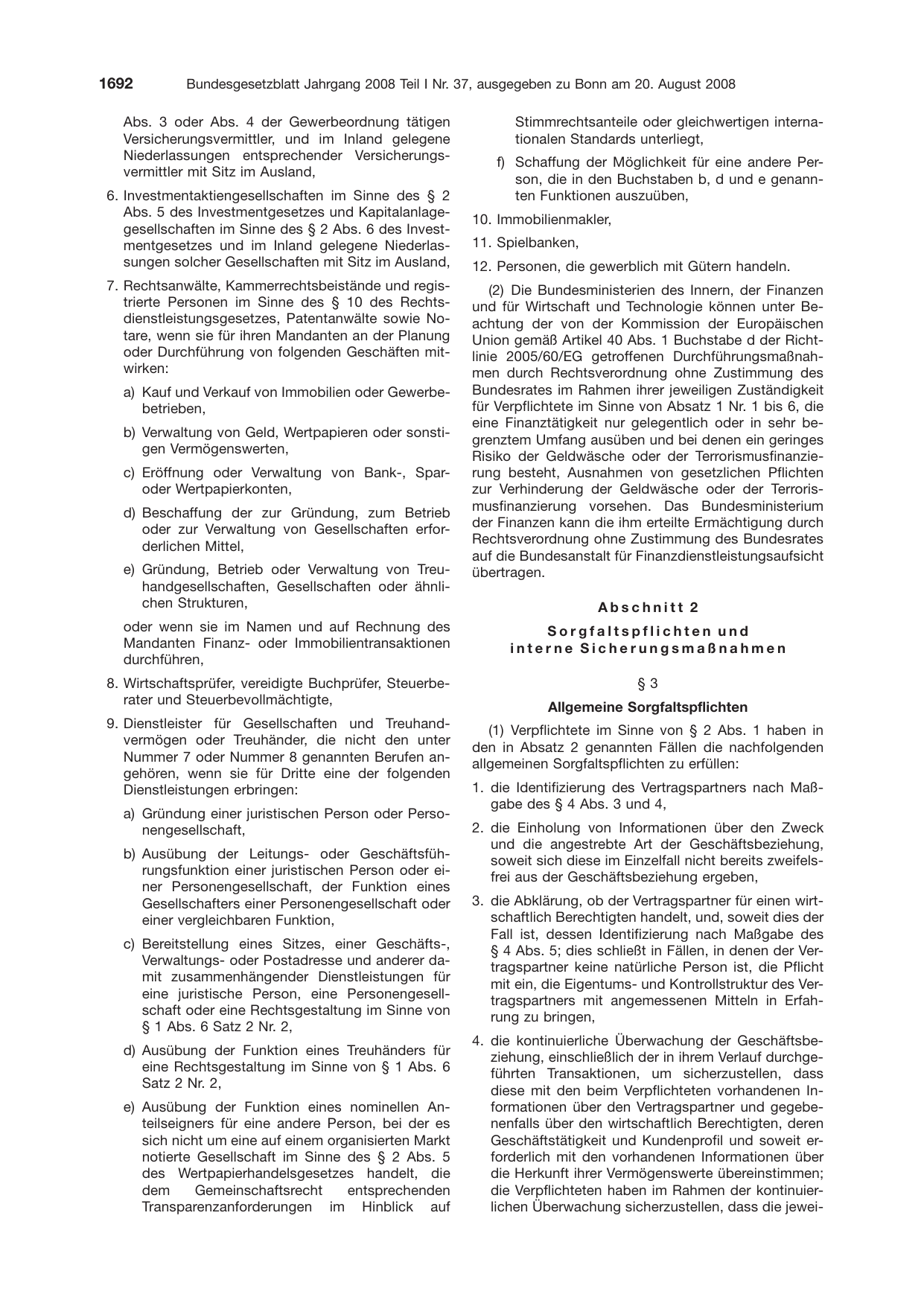 BGBl. 2008, Seite 1692 — Originalseite als Abbildung
