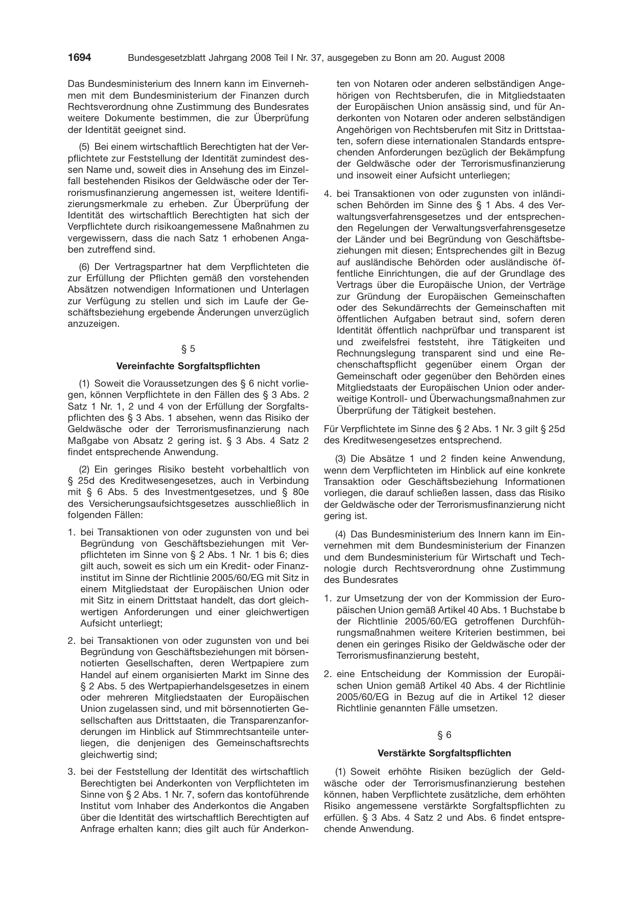 BGBl. 2008, Seite 1694 — Originalseite als Abbildung