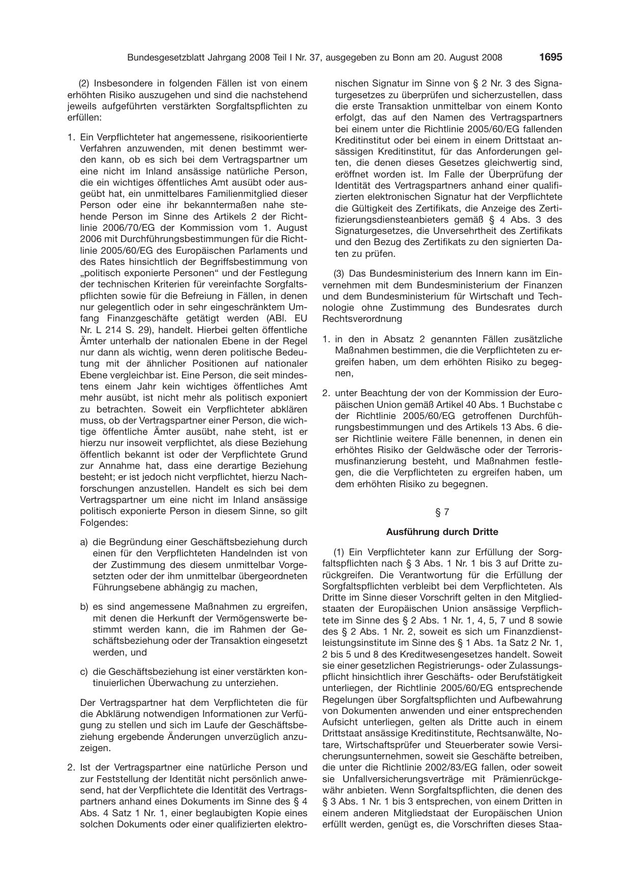 BGBl. 2008, Seite 1695 — Originalseite als Abbildung