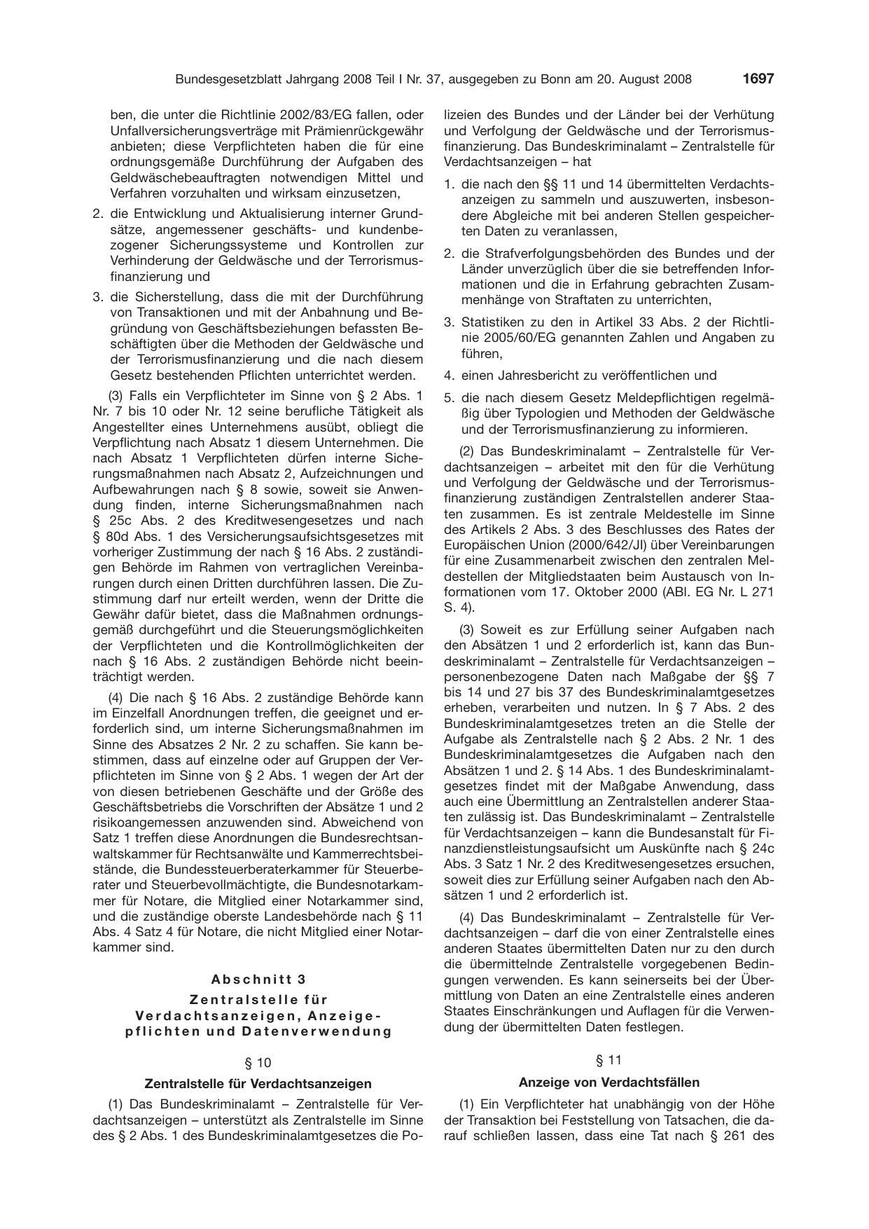 BGBl. 2008, Seite 1697 — Originalseite als Abbildung
