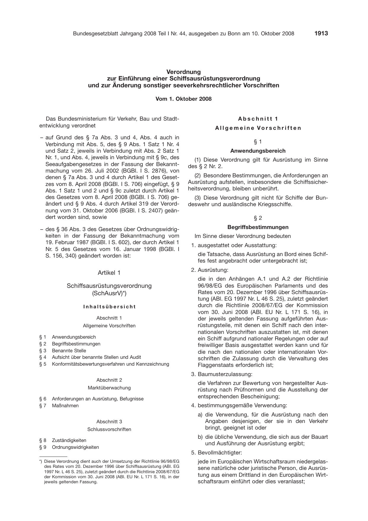 BGBl. 2008, Seite 1913 — Originalseite als Abbildung