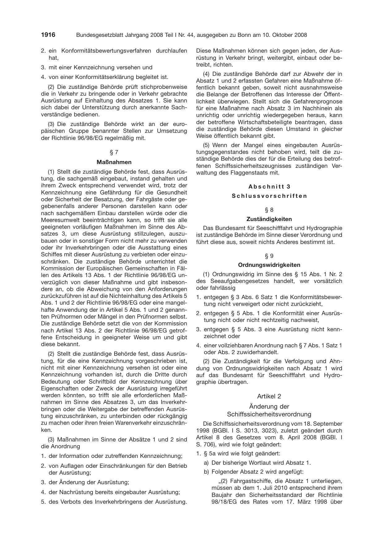 BGBl. 2008, Seite 1916 — Originalseite als Abbildung
