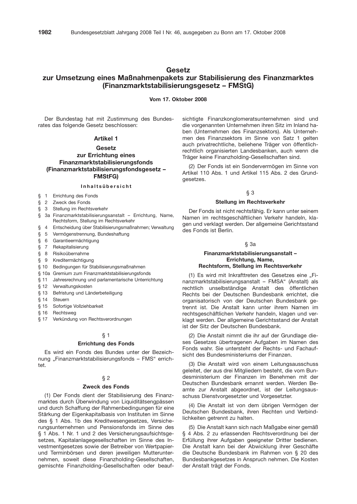 BGBl. 2008, Seite 1982 — Originalseite als Abbildung