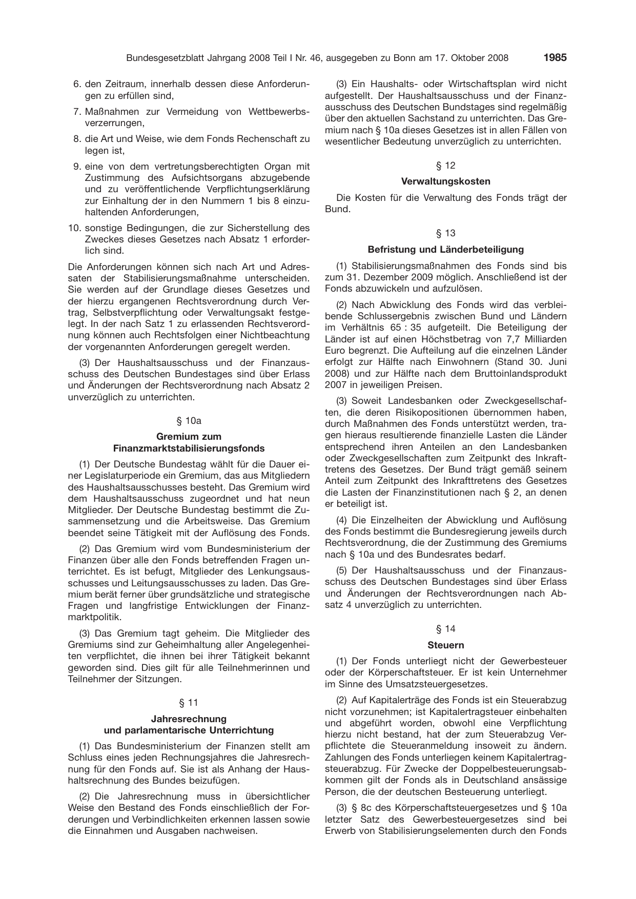 BGBl. 2008, Seite 1985 — Originalseite als Abbildung