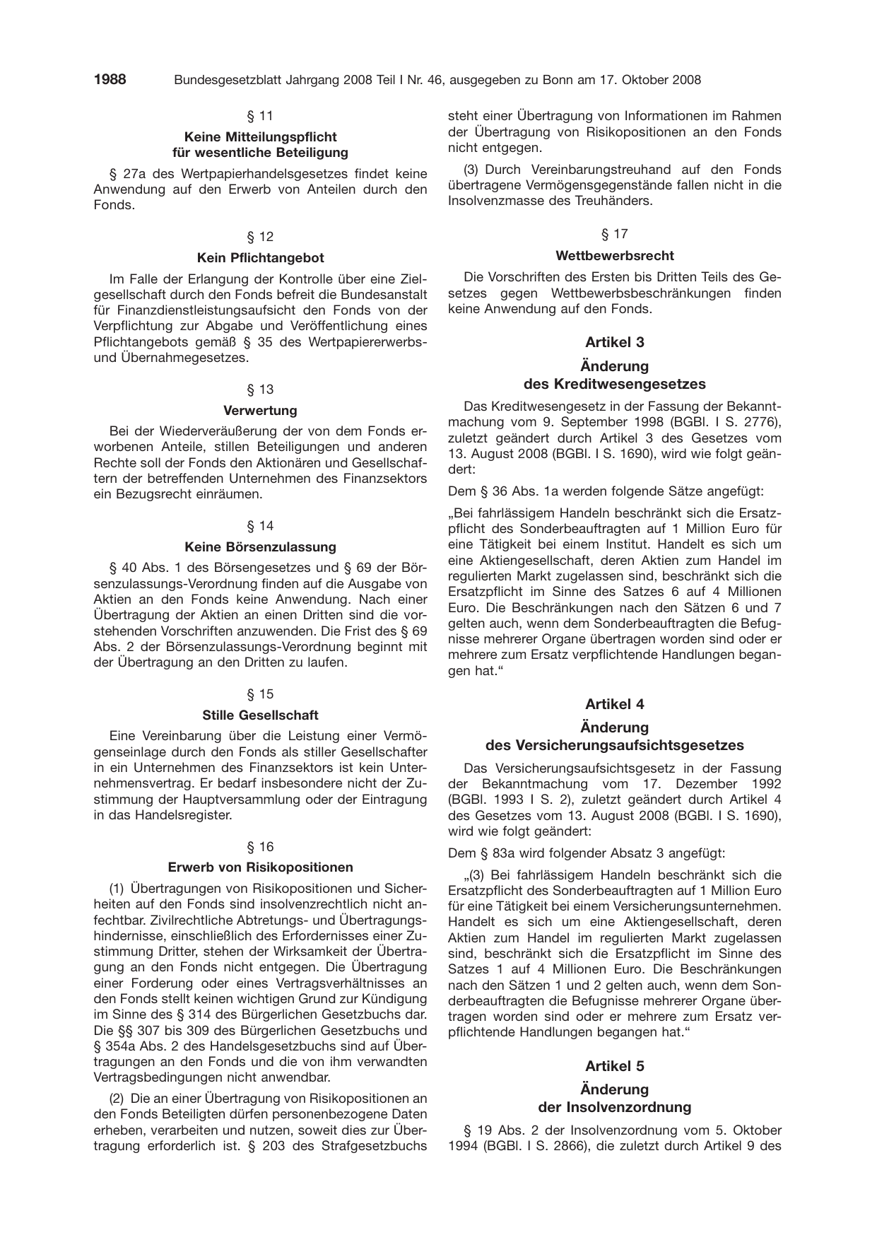BGBl. 2008, Seite 1988 — Originalseite als Abbildung