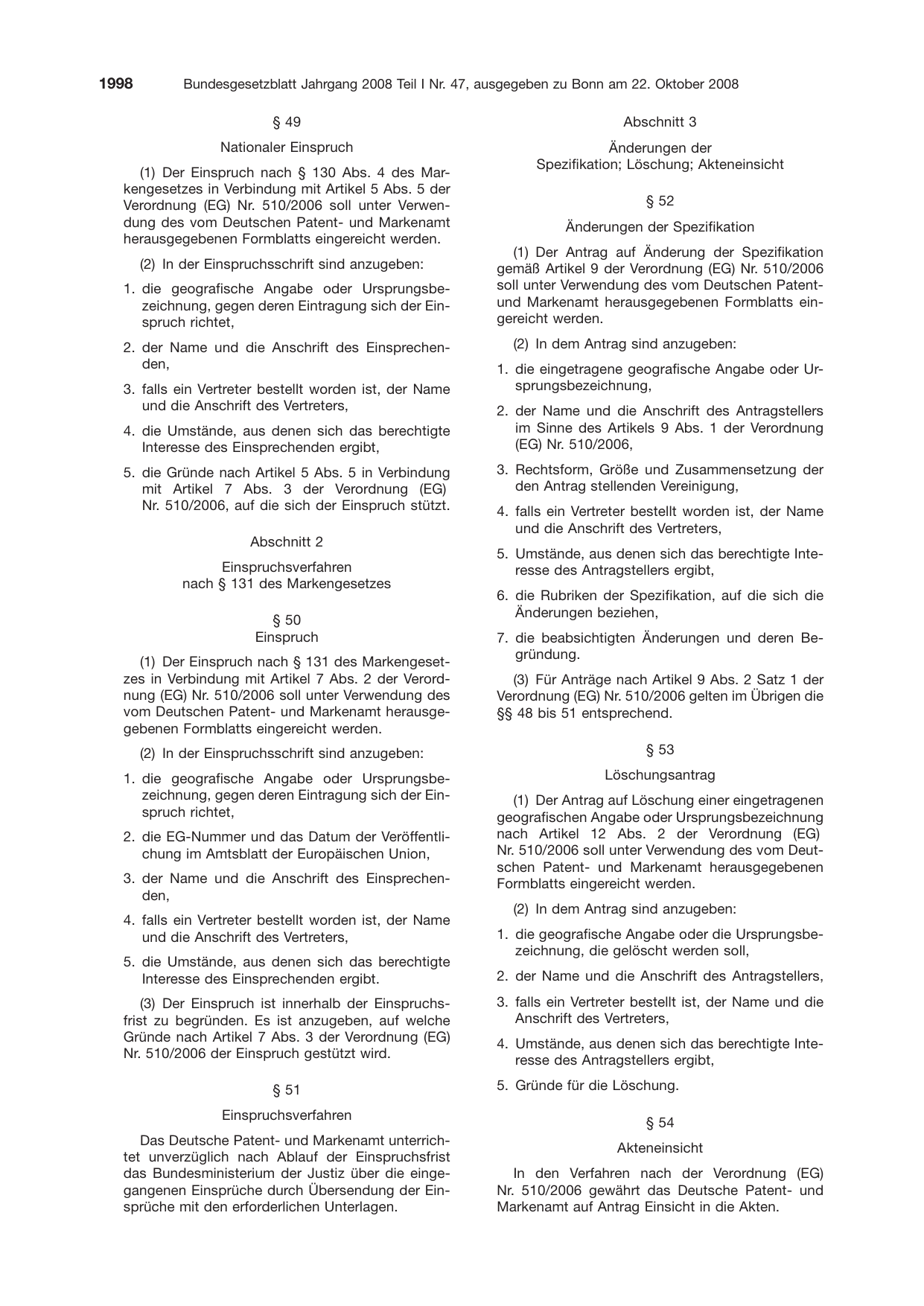 BGBl. 2008, Seite 1998 — Originalseite als Abbildung