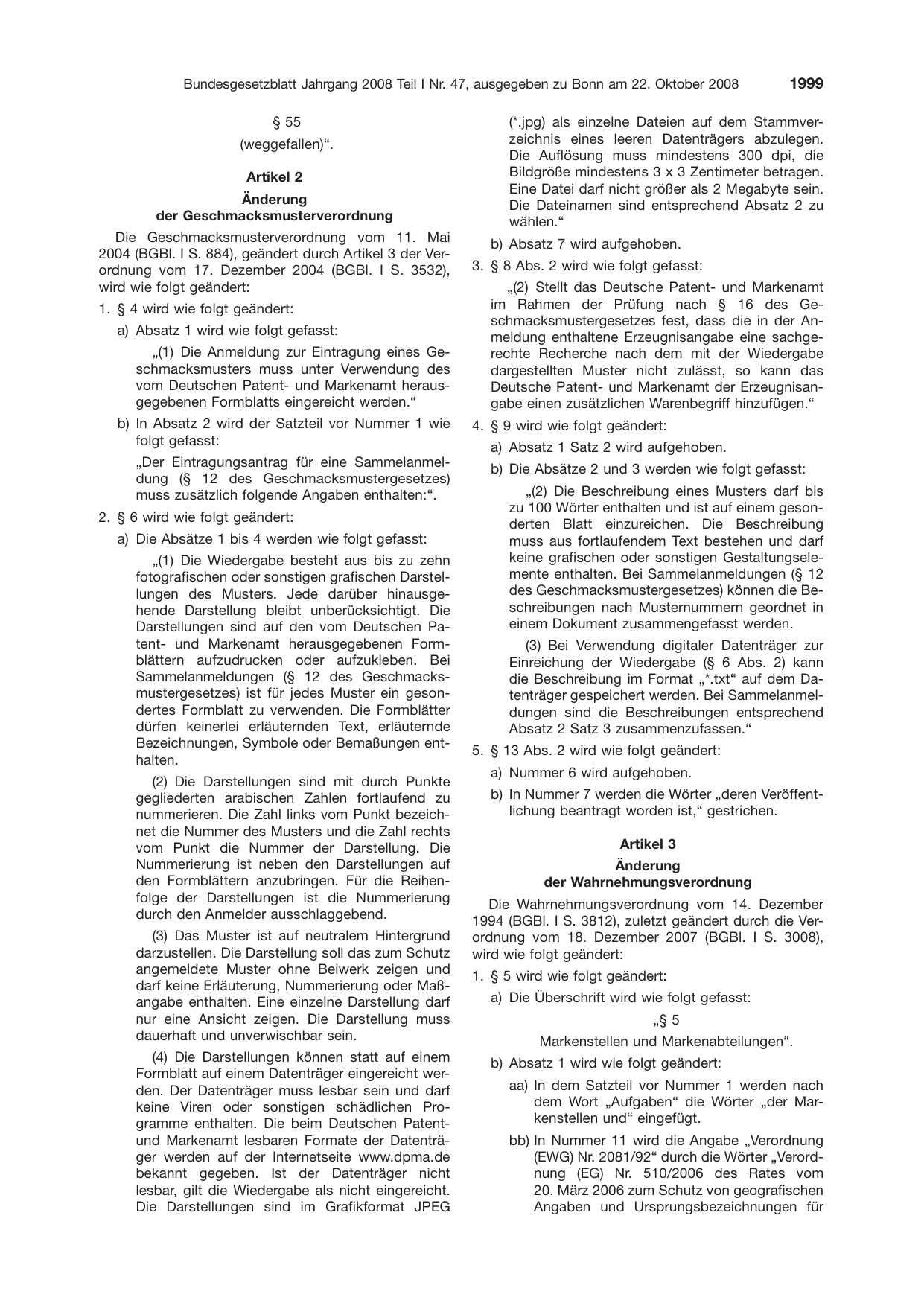 BGBl. 2008, Seite 1999 — Originalseite als Abbildung