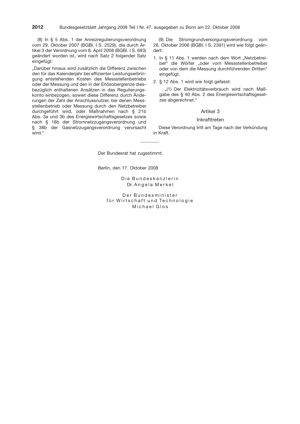 BGBl. 2008, Seite 2012 — Originalseite als Abbildung