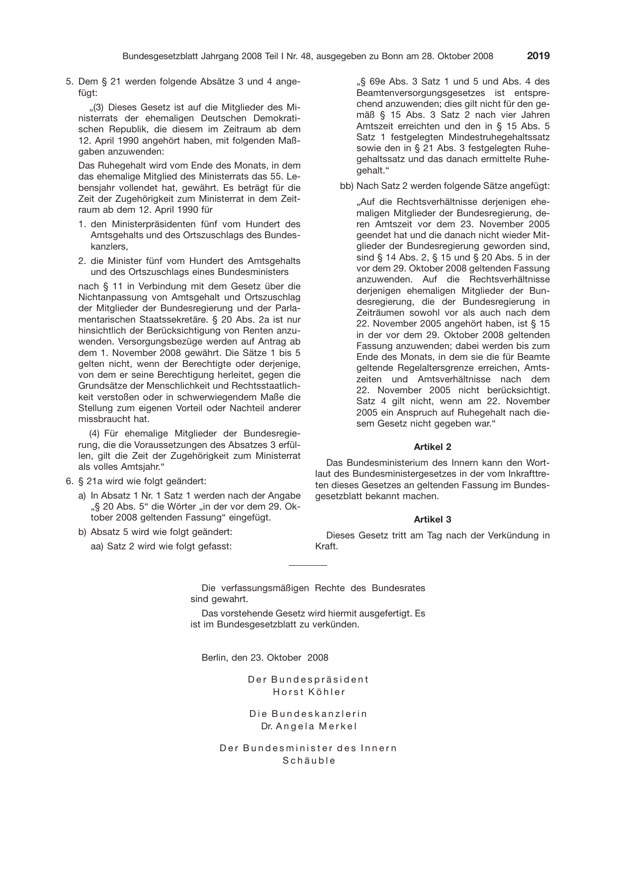 BGBl. 2008, Seite 2019 — Originalseite als Abbildung