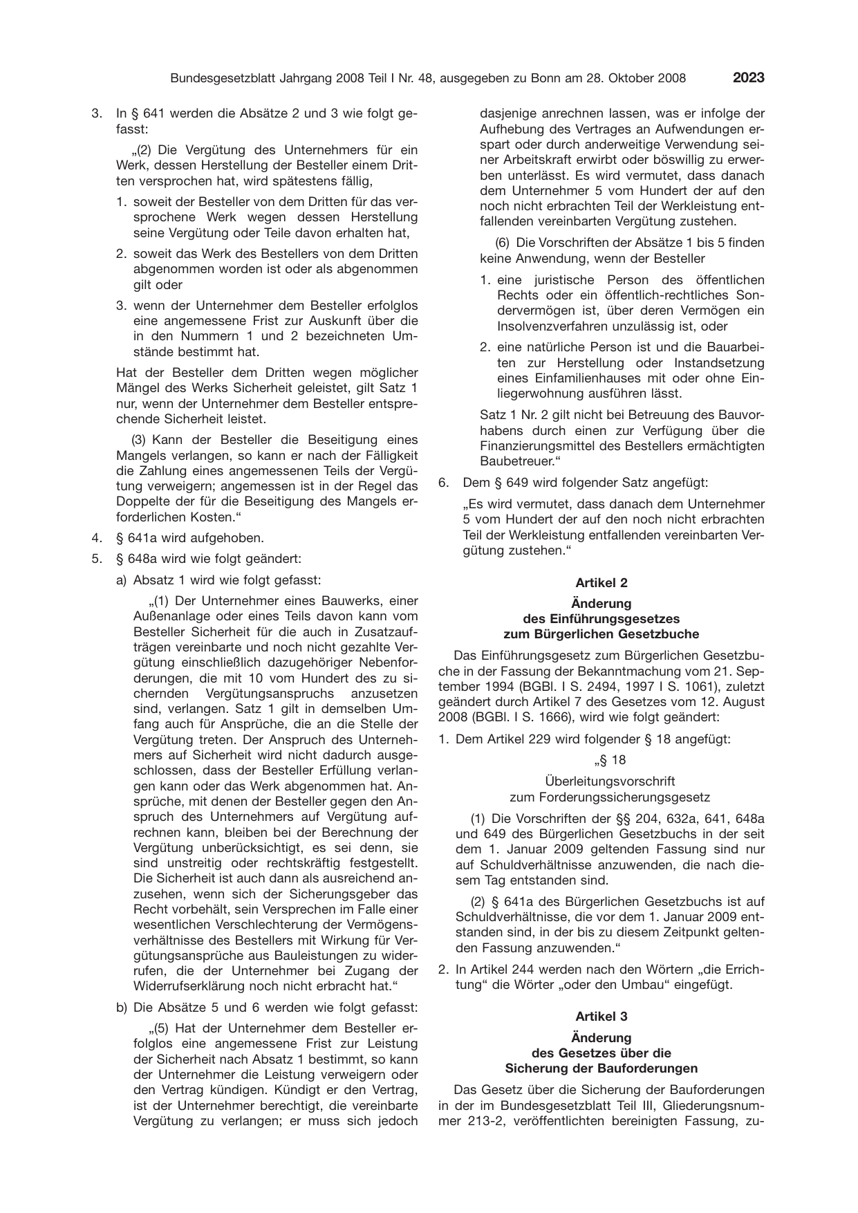BGBl. 2008, Seite 2023 — Originalseite als Abbildung
