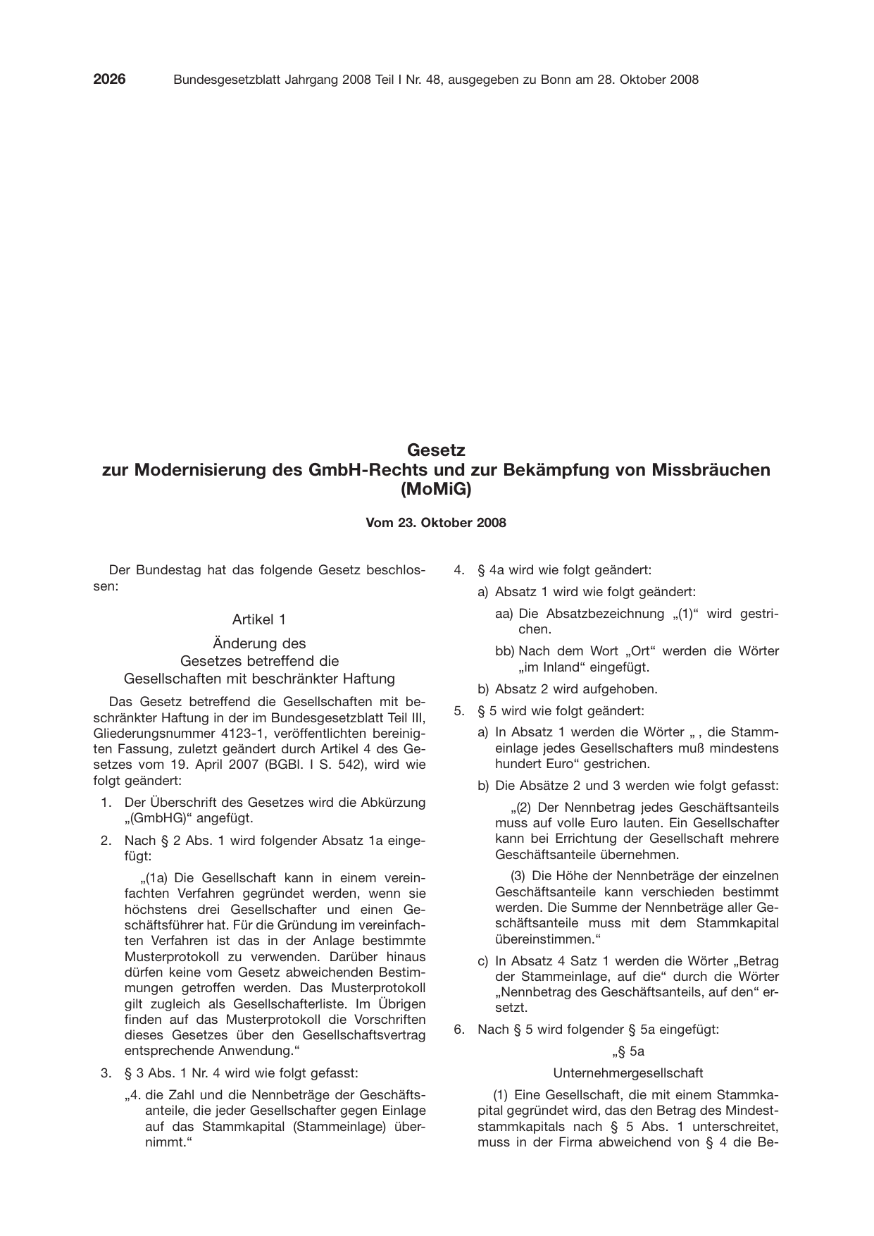 BGBl. 2008, Seite 2026 — Originalseite als Abbildung