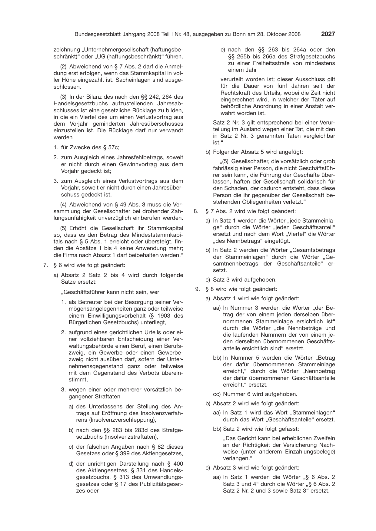 BGBl. 2008, Seite 2027 — Originalseite als Abbildung