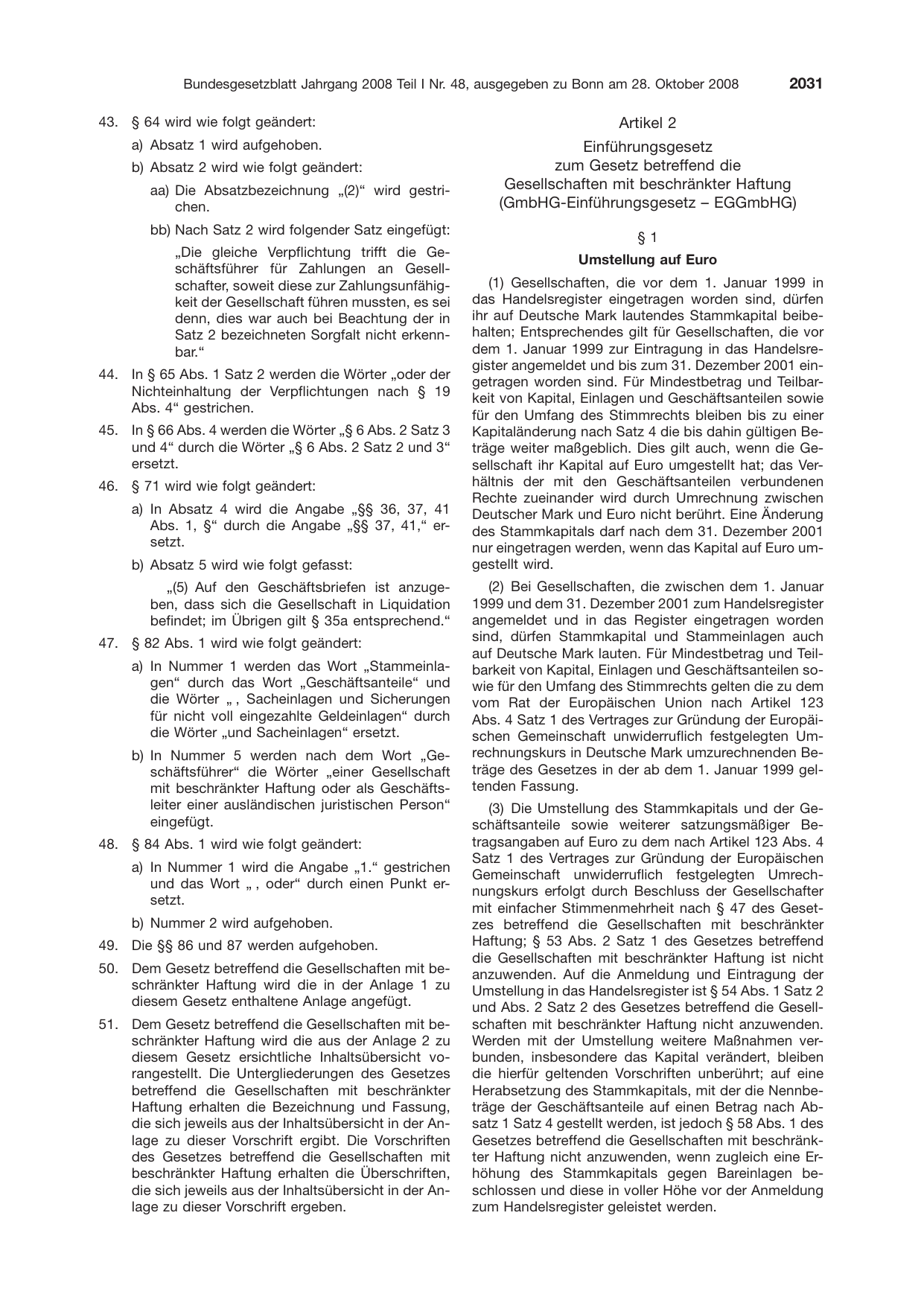 BGBl. 2008, Seite 2031 — Originalseite als Abbildung