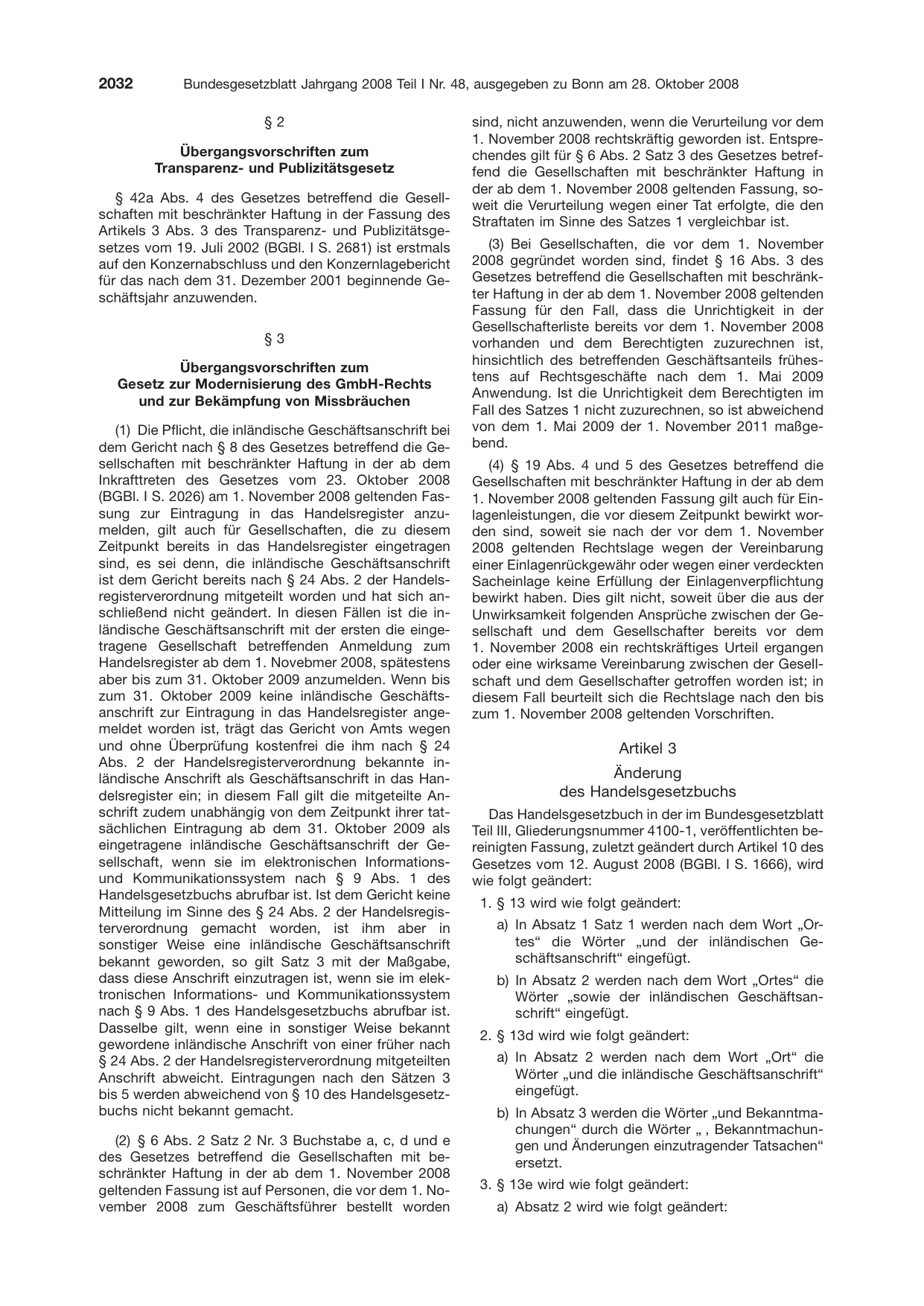 BGBl. 2008, Seite 2032 — Originalseite als Abbildung