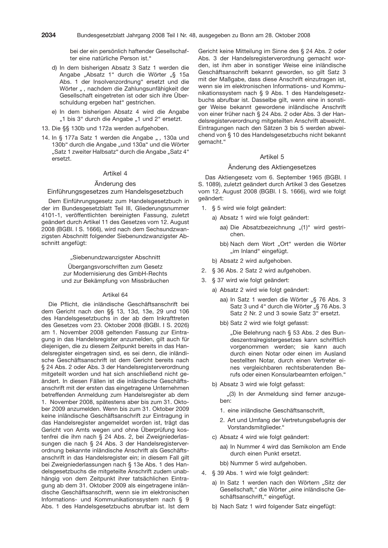 BGBl. 2008, Seite 2034 — Originalseite als Abbildung
