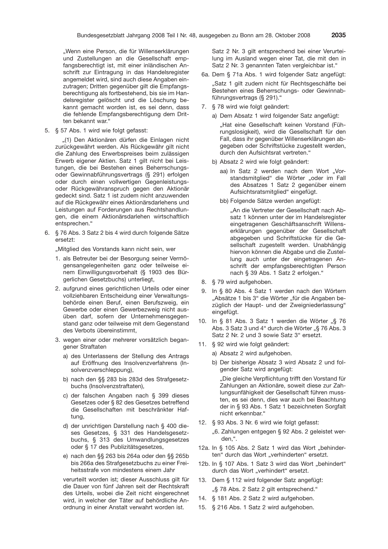 BGBl. 2008, Seite 2035 — Originalseite als Abbildung