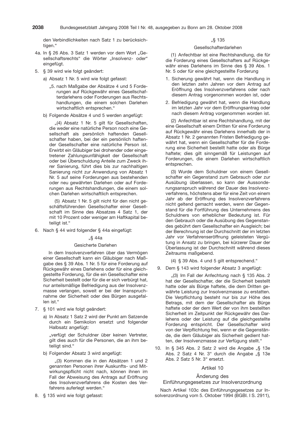 BGBl. 2008, Seite 2038 — Originalseite als Abbildung