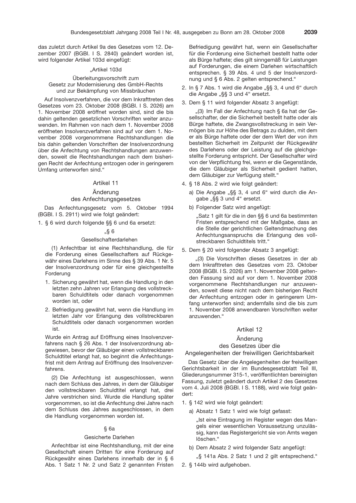 BGBl. 2008, Seite 2039 — Originalseite als Abbildung