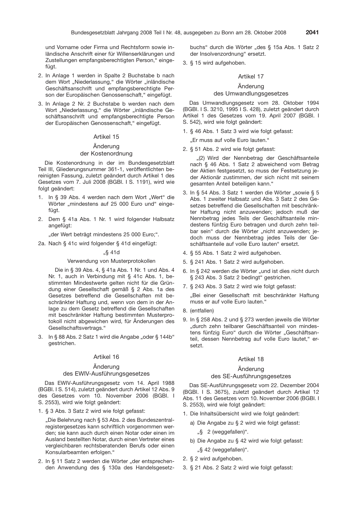 BGBl. 2008, Seite 2041 — Originalseite als Abbildung