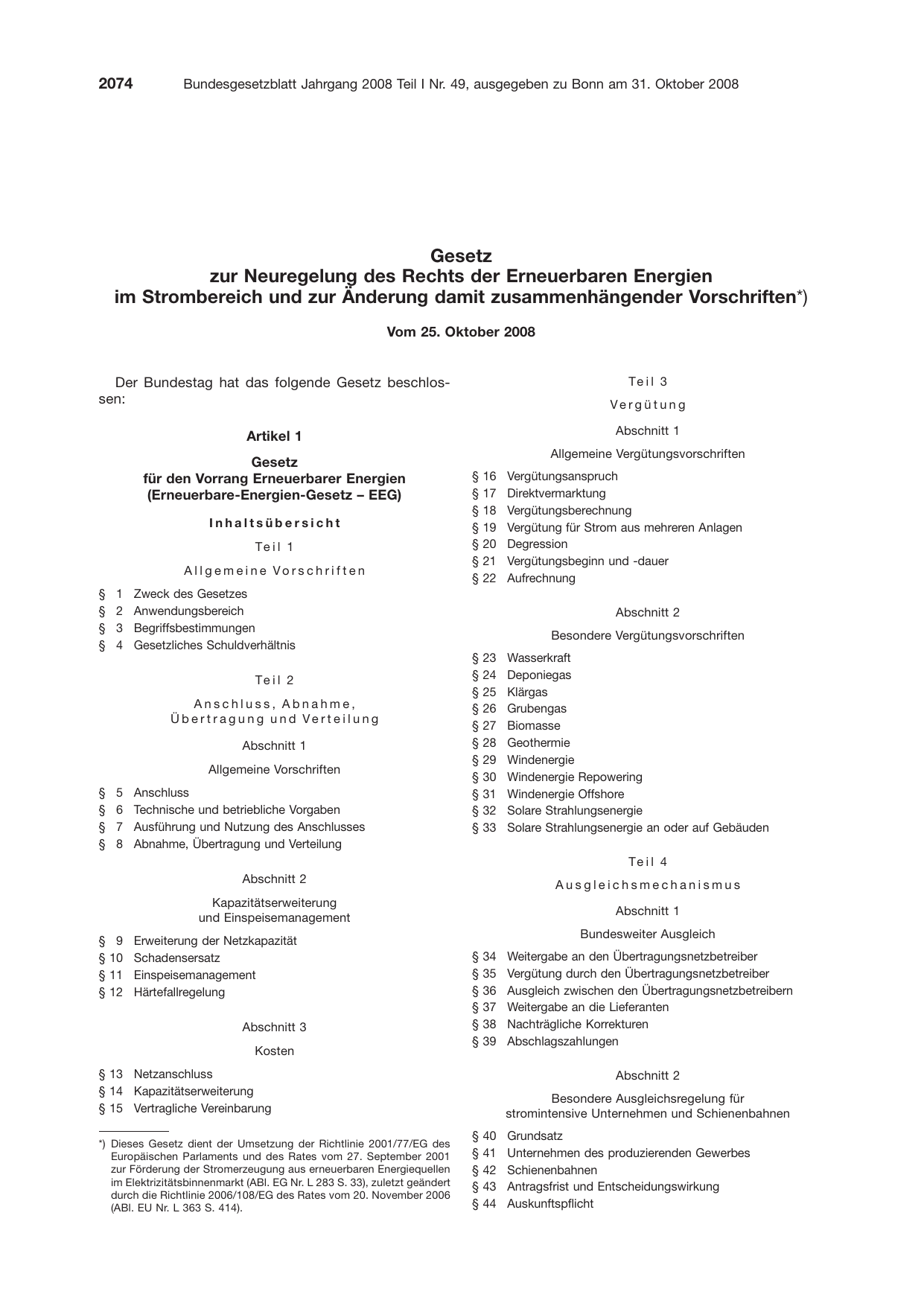BGBl. 2008, Seite 2074 — Originalseite als Abbildung