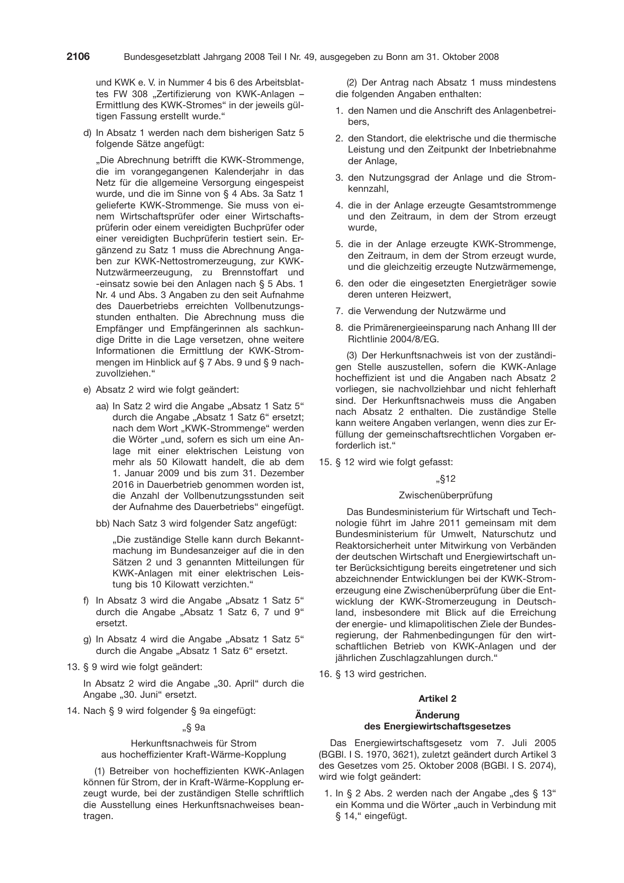 BGBl. 2008, Seite 2106 — Originalseite als Abbildung