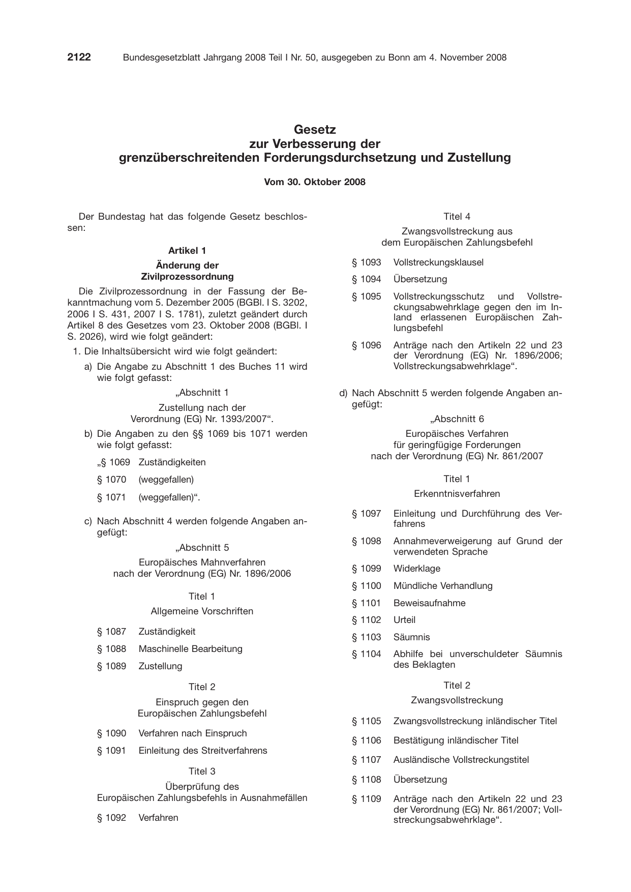 BGBl. 2008, Seite 2122 — Originalseite als Abbildung