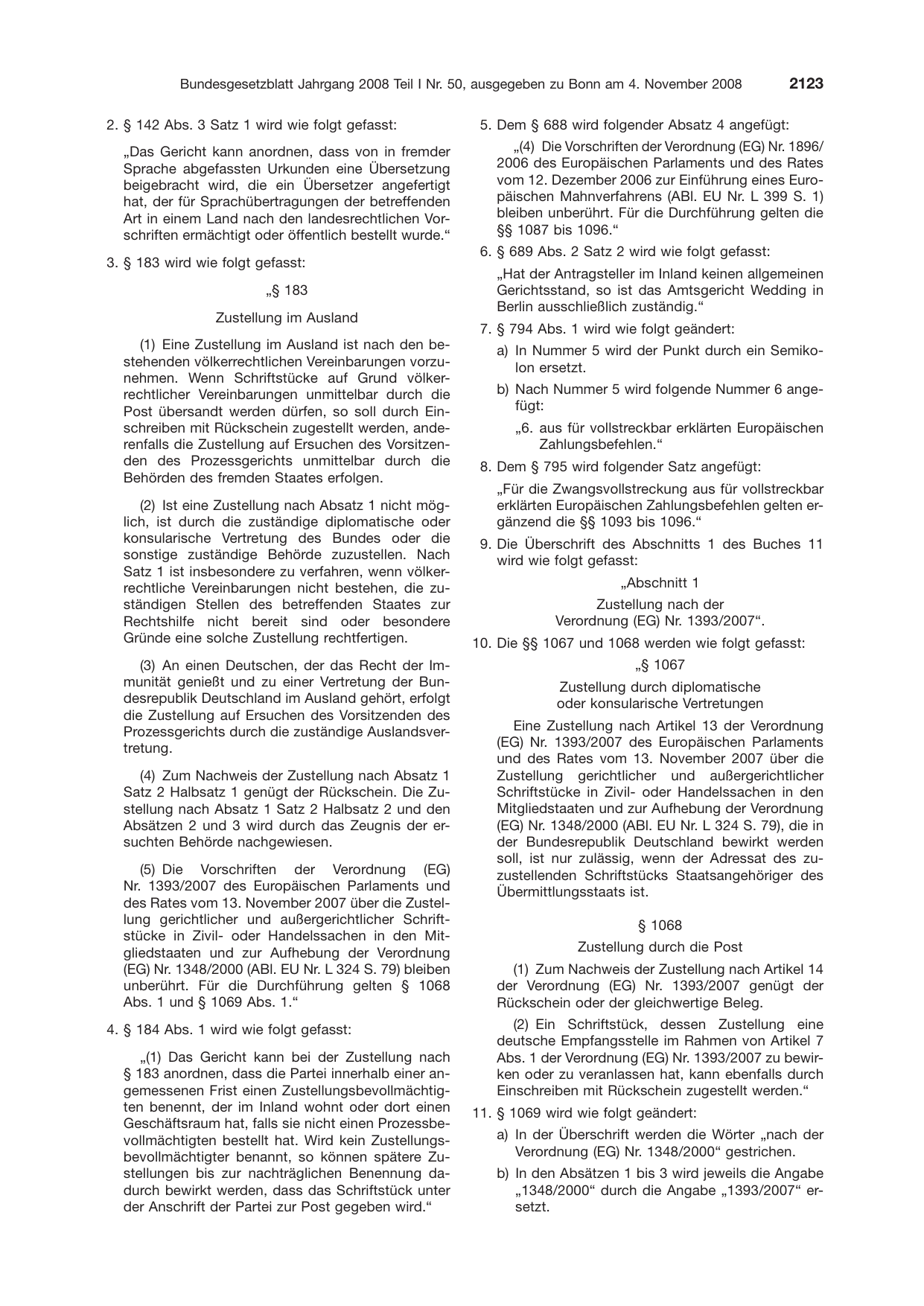 BGBl. 2008, Seite 2123 — Originalseite als Abbildung