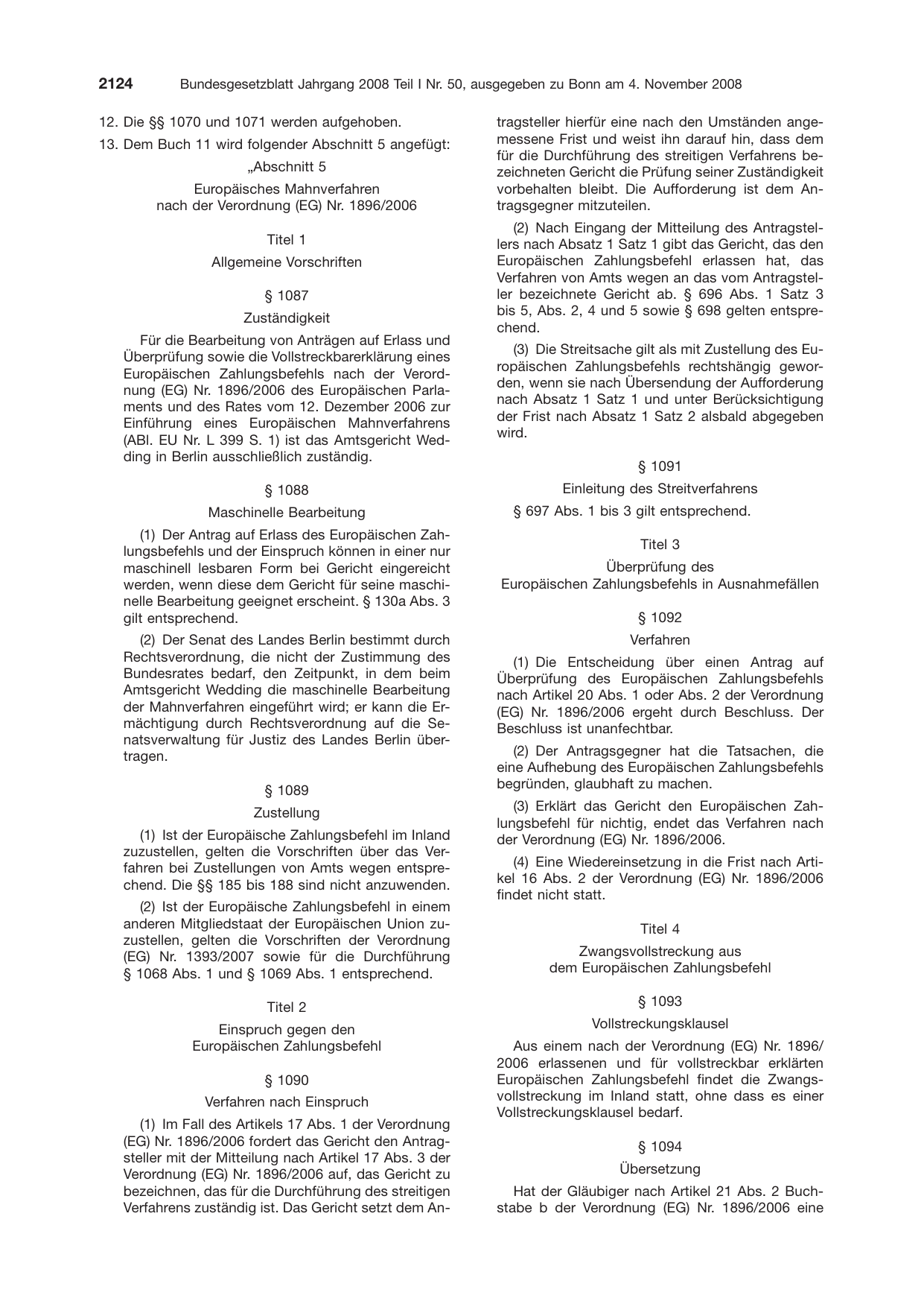 BGBl. 2008, Seite 2124 — Originalseite als Abbildung
