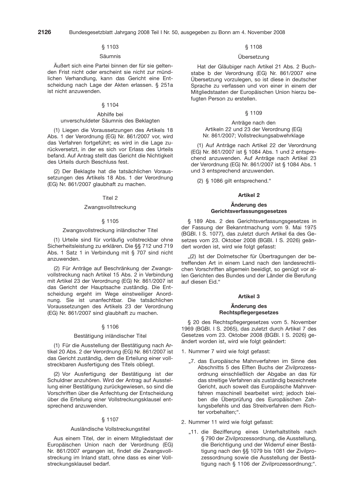 BGBl. 2008, Seite 2126 — Originalseite als Abbildung