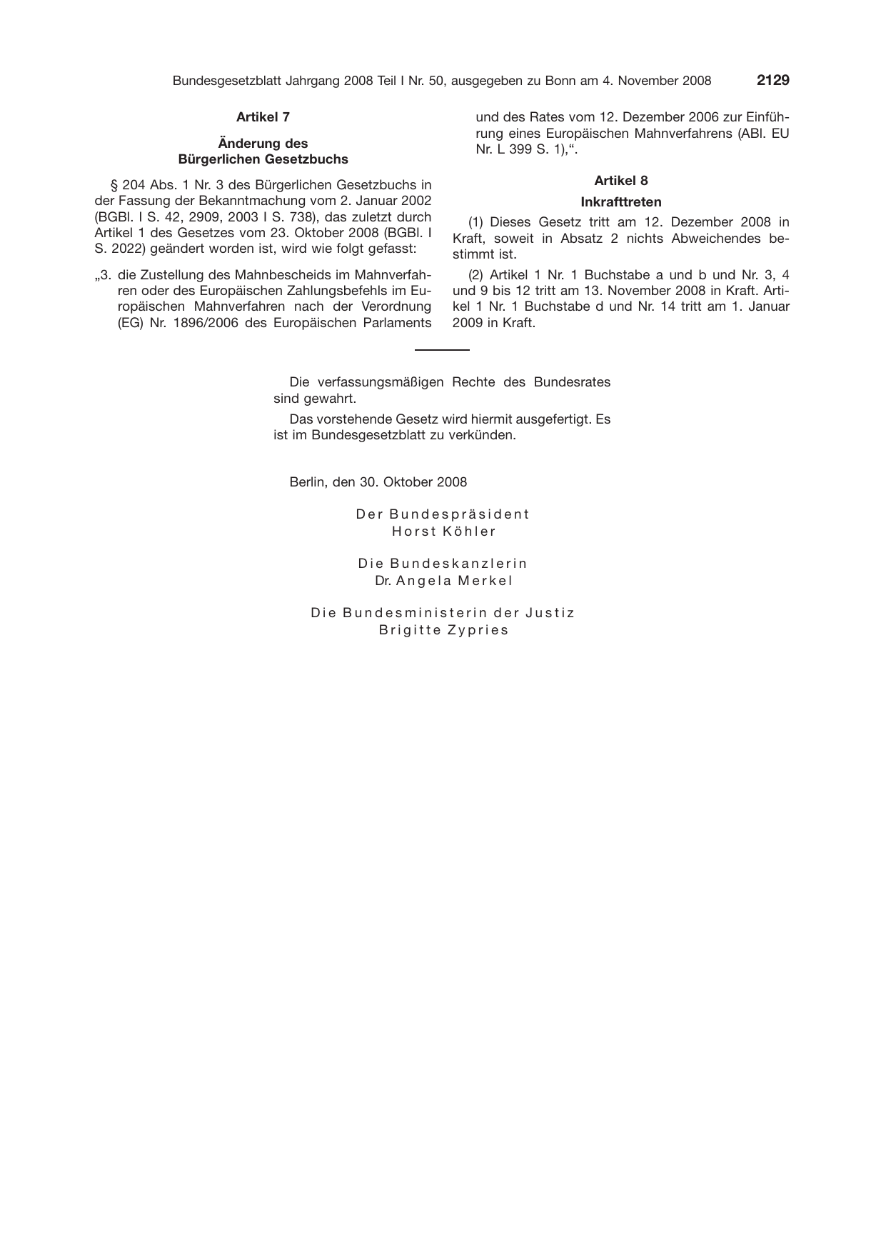 BGBl. 2008, Seite 2129 — Originalseite als Abbildung