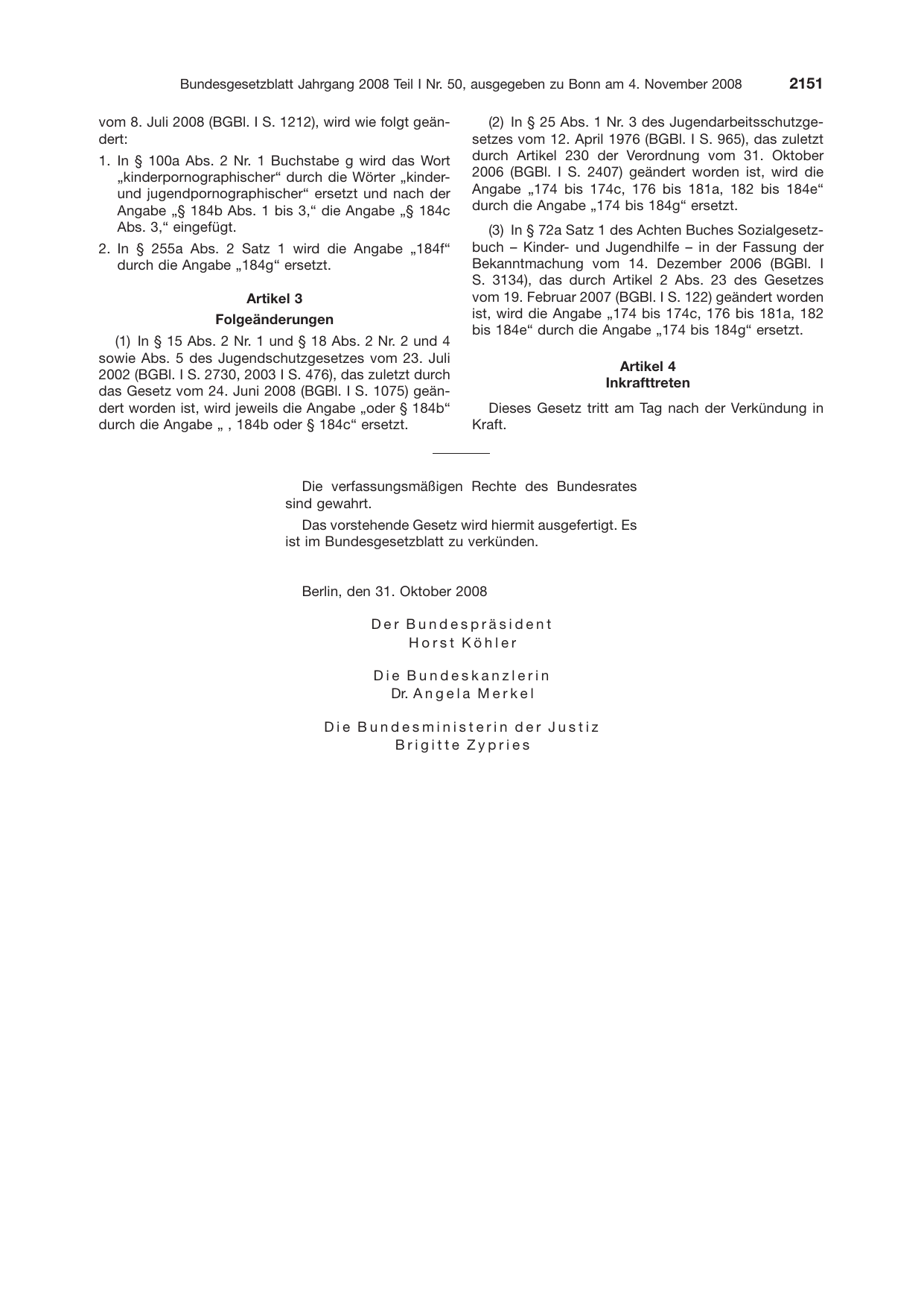 BGBl. 2008, Seite 2151 — Originalseite als Abbildung