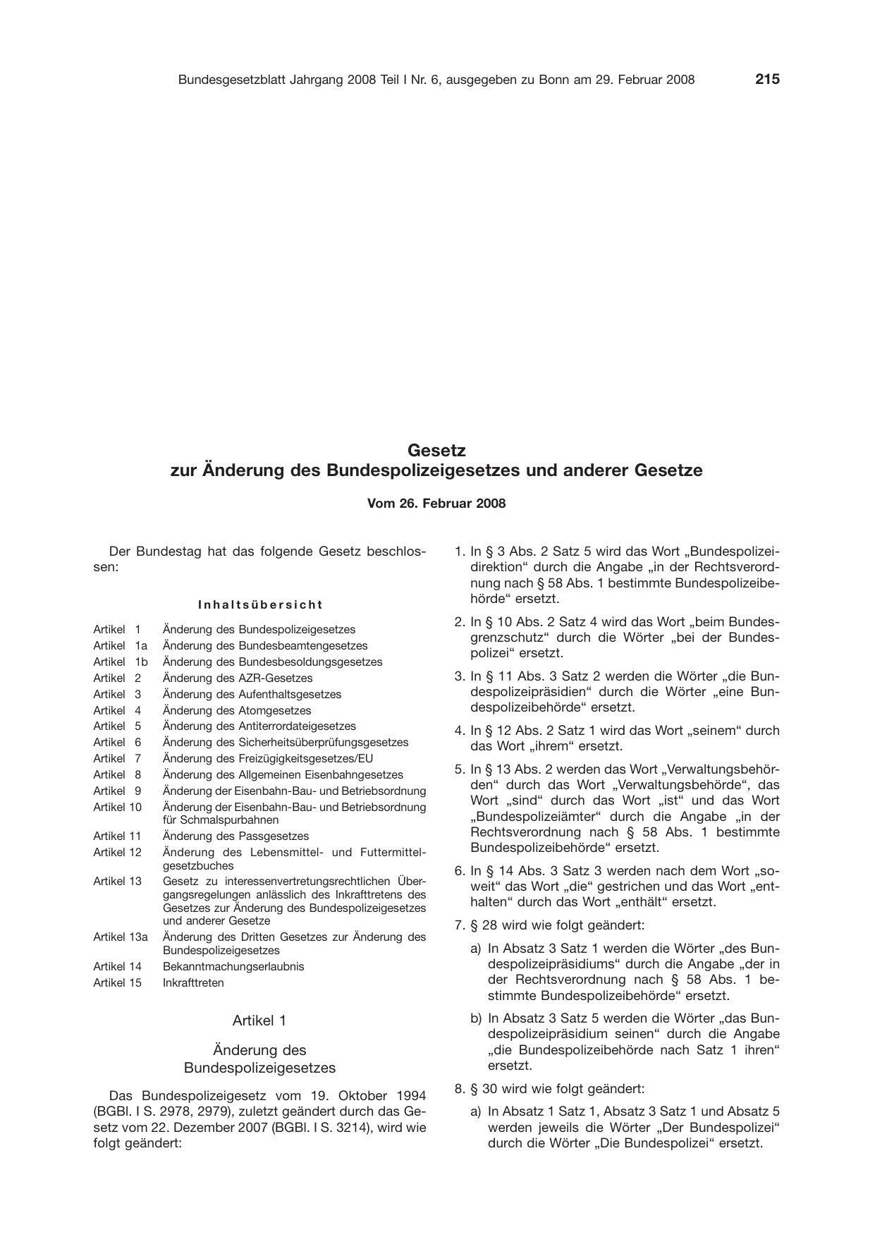 BGBl. 2008, Seite 215 — Originalseite als Abbildung