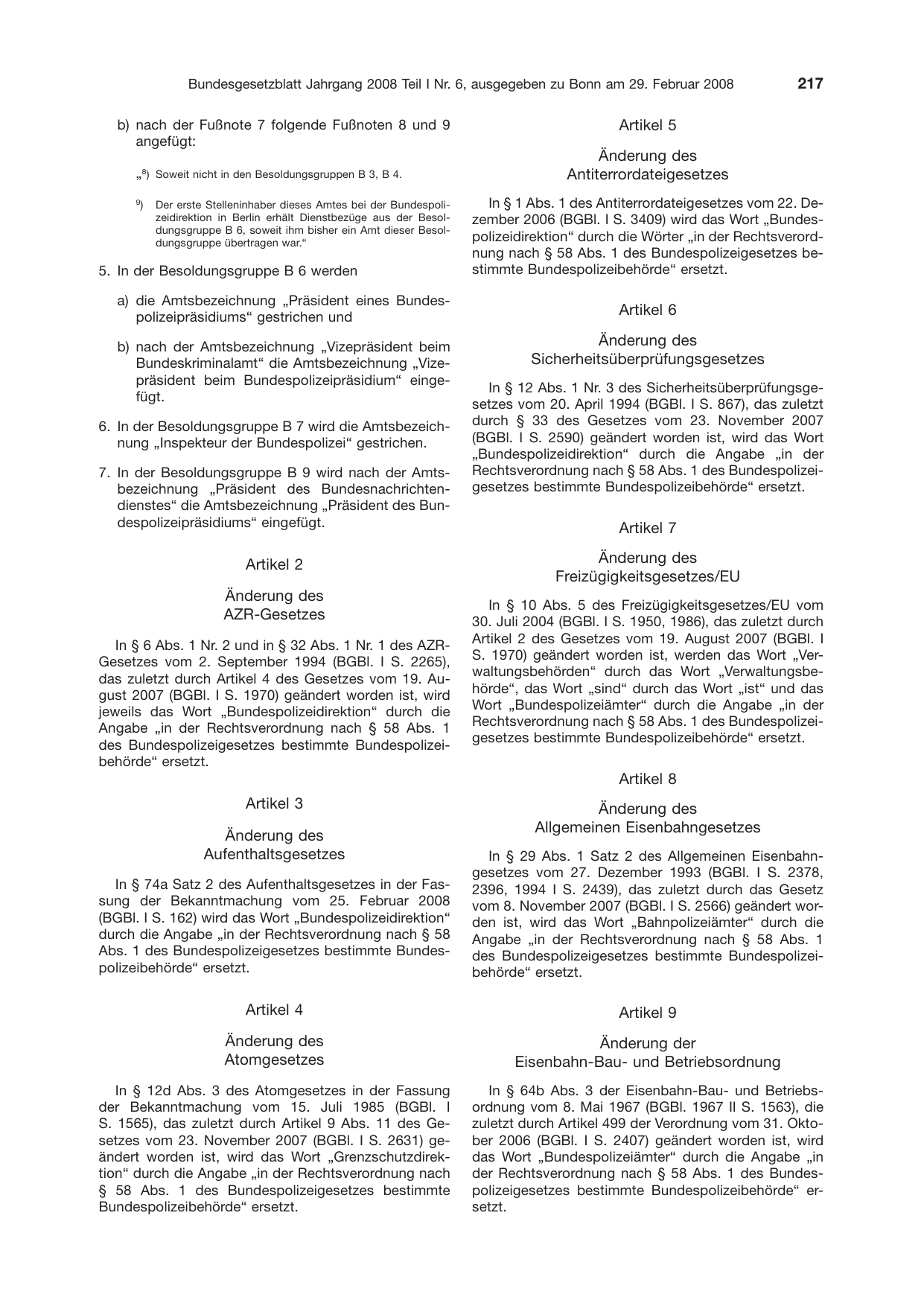 BGBl. 2008, Seite 217 — Originalseite als Abbildung