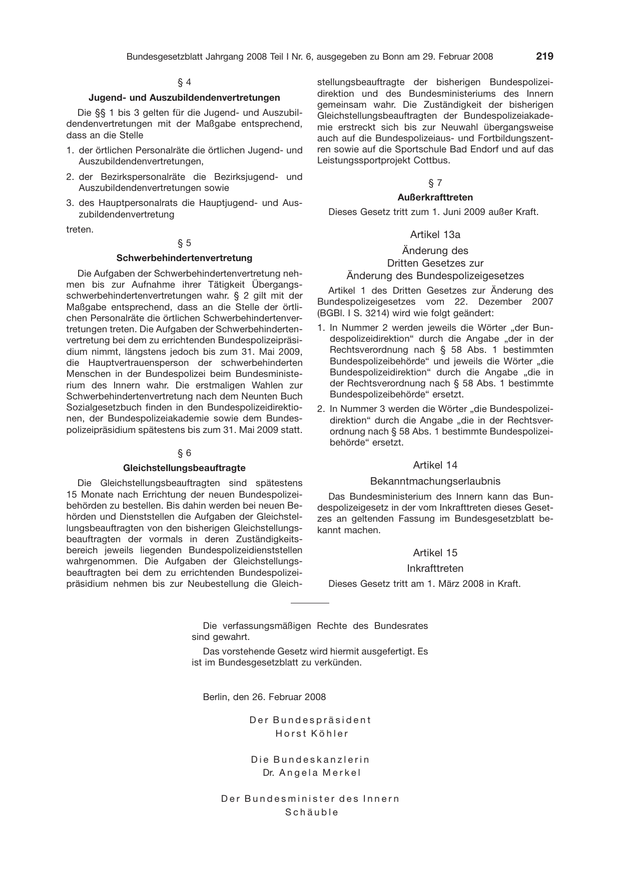 BGBl. 2008, Seite 219 — Originalseite als Abbildung