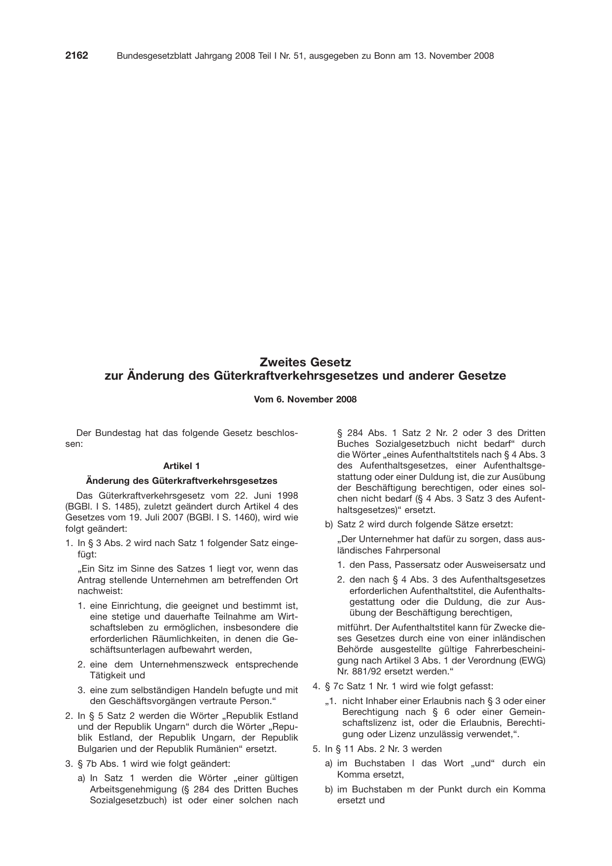 BGBl. 2008, Seite 2162 — Originalseite als Abbildung
