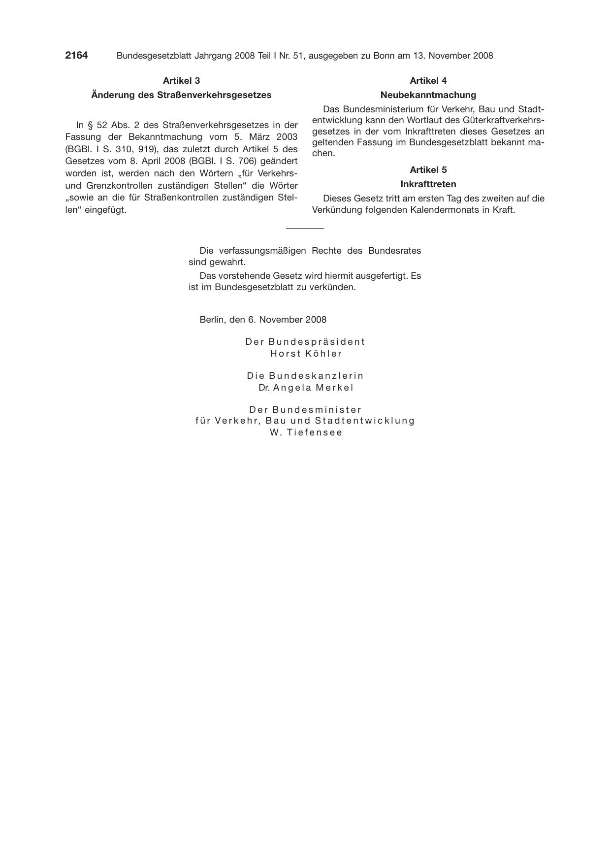 BGBl. 2008, Seite 2164 — Originalseite als Abbildung